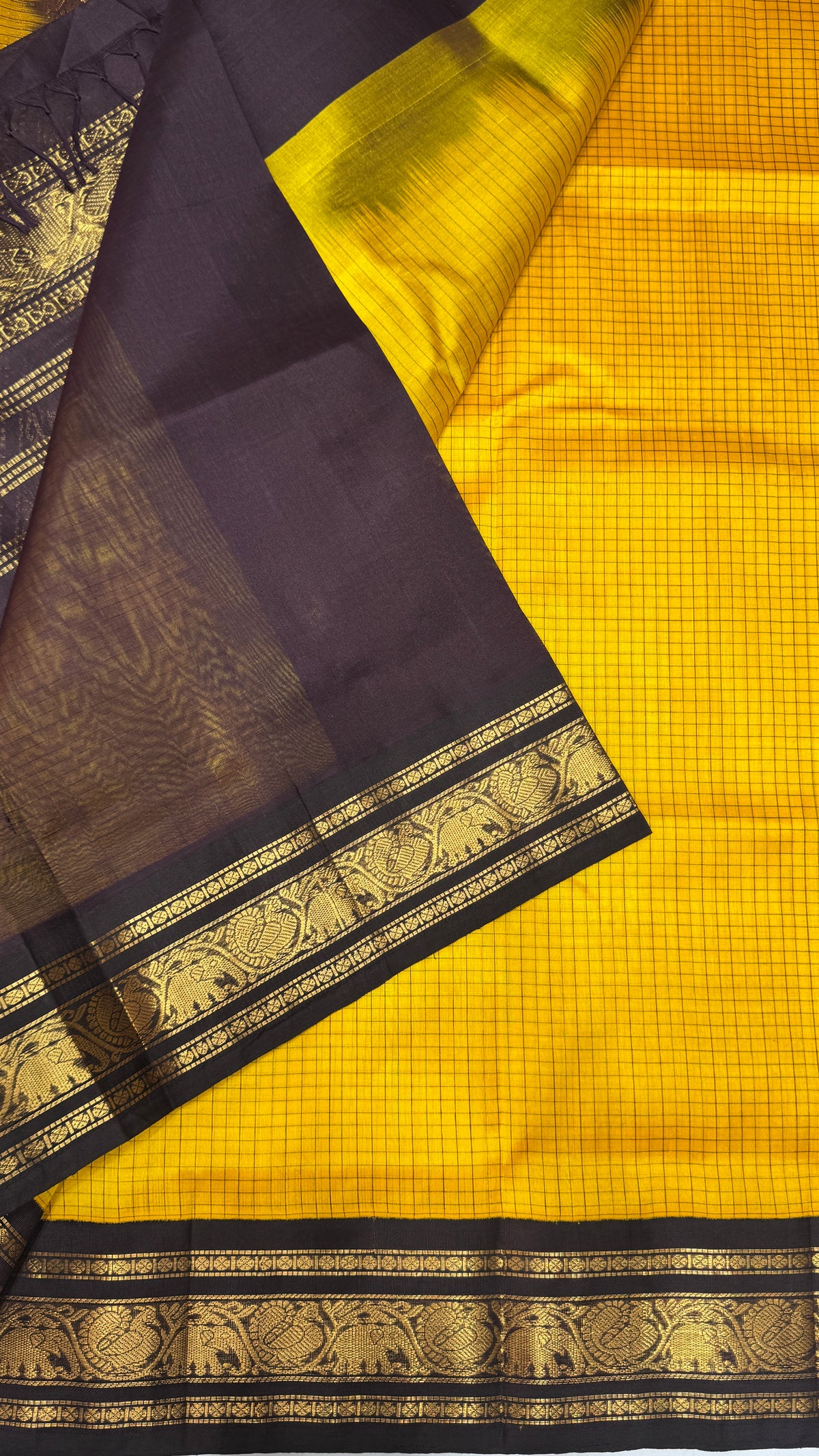 Thread Checks Pure Silk Cotton Saree with Korvai Border