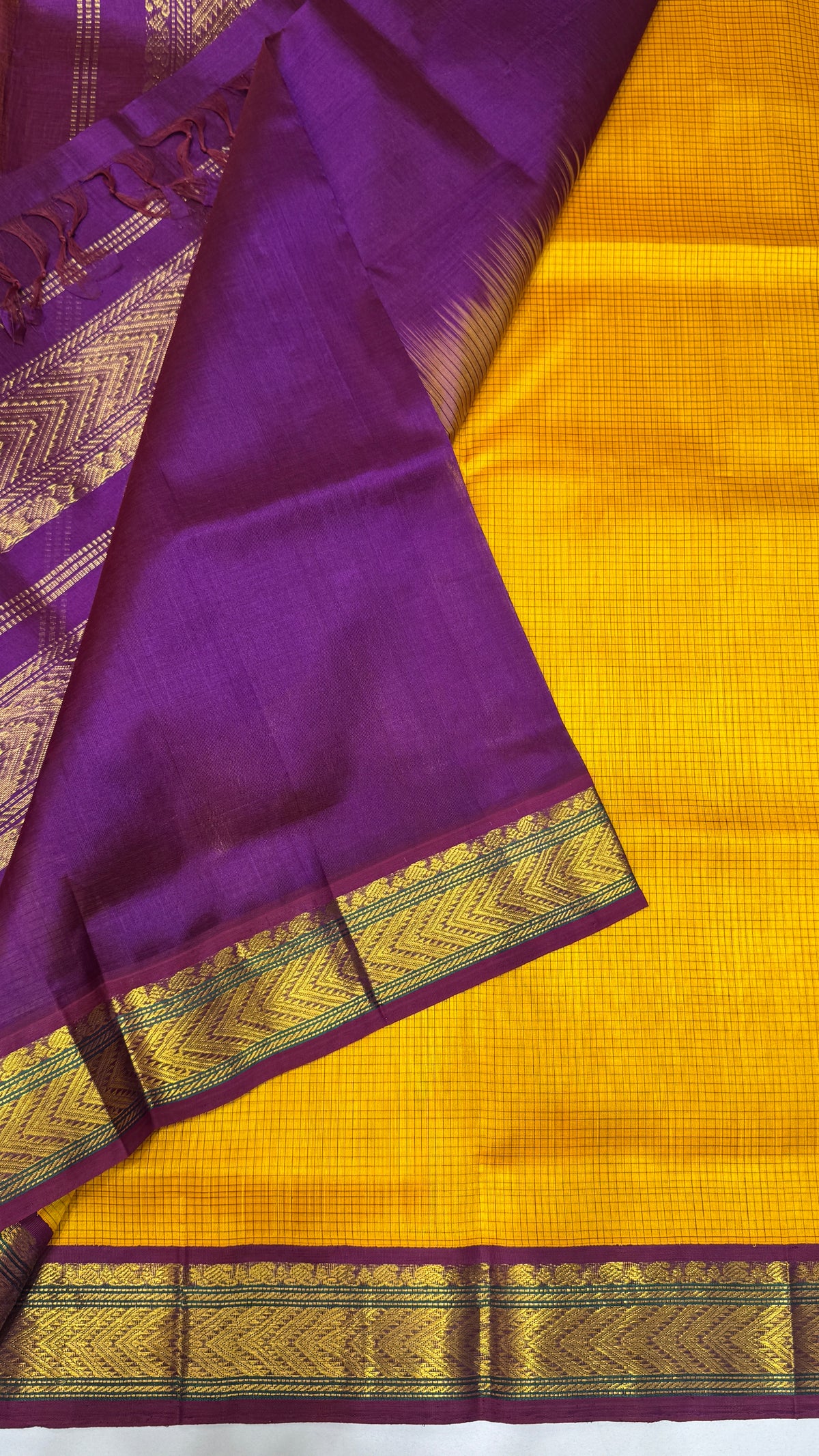 Thread Checks Pure Silk Cotton Saree with Korvai Border