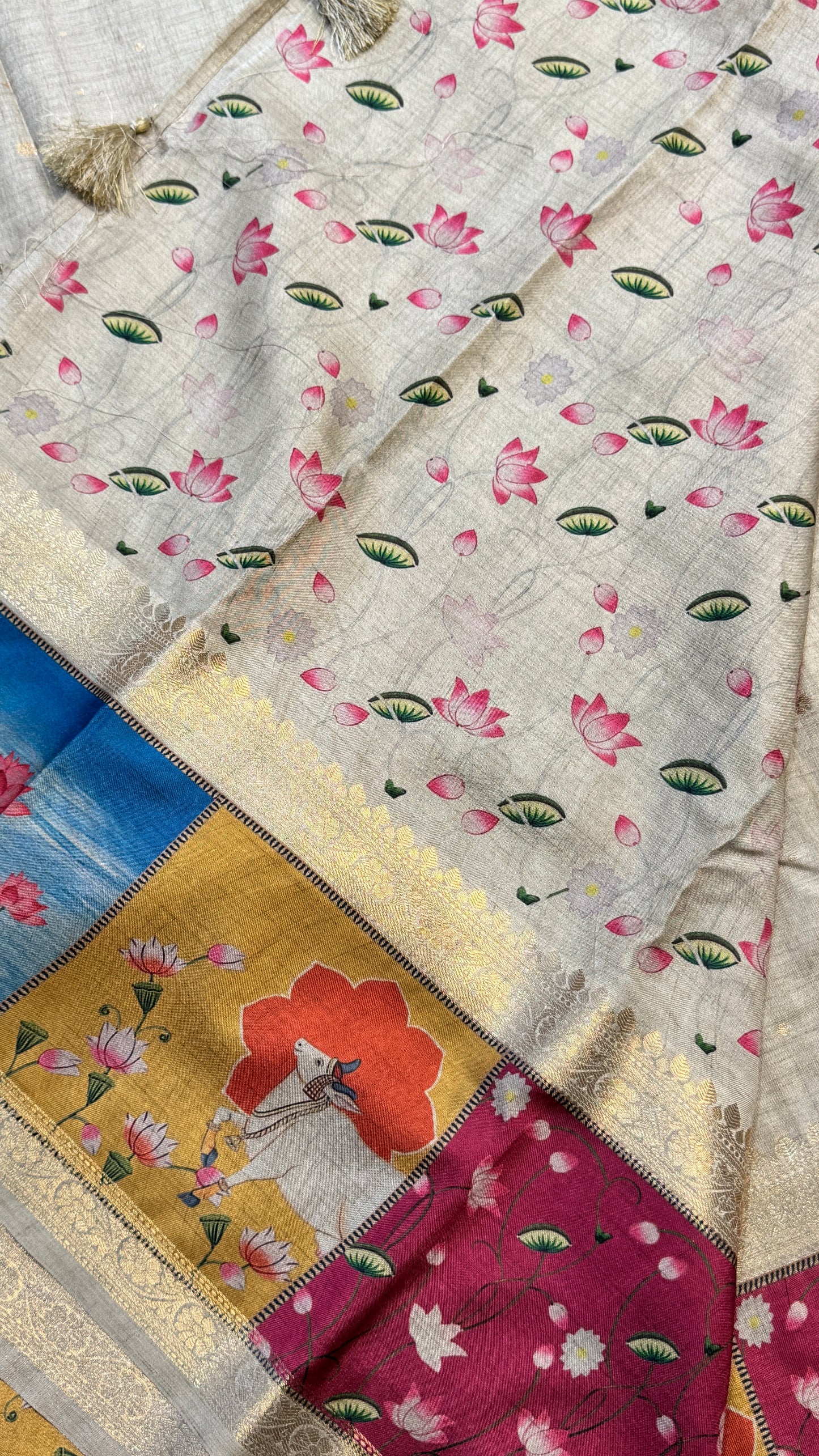 Semi Tussar Saree with Pichwai Border