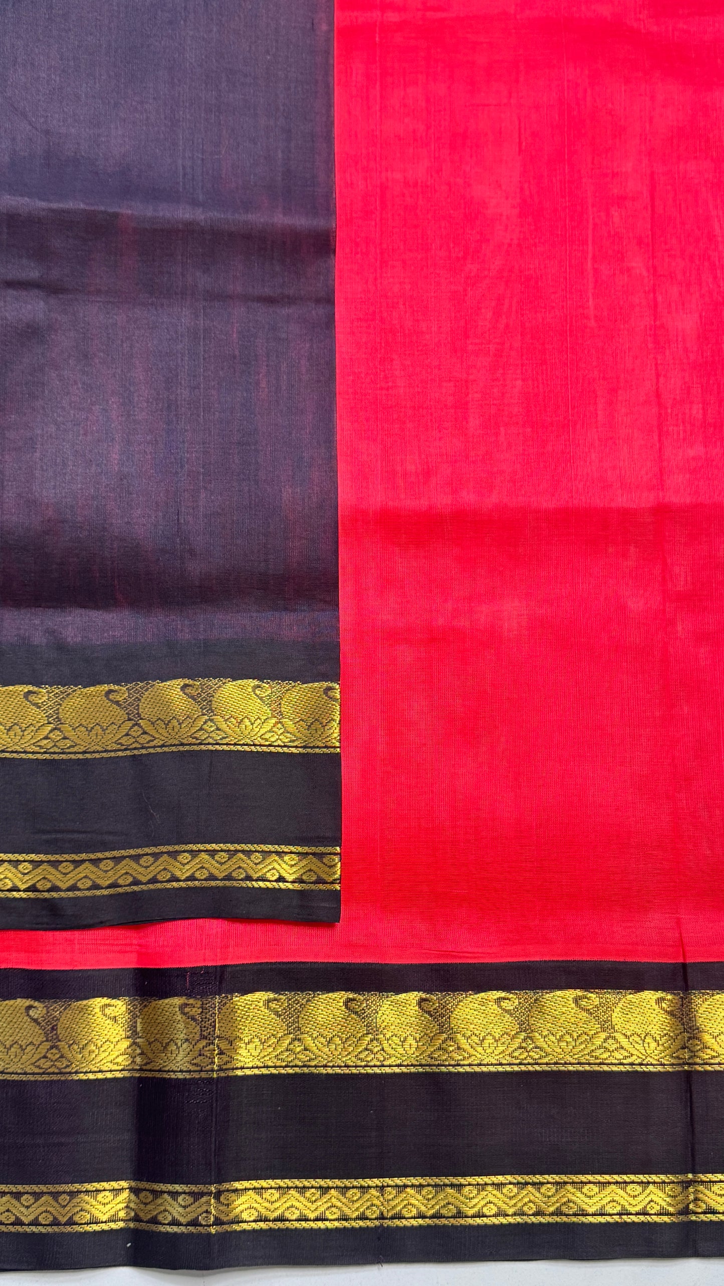 Plain Pure Silk Cotton Saree with Korvai Border