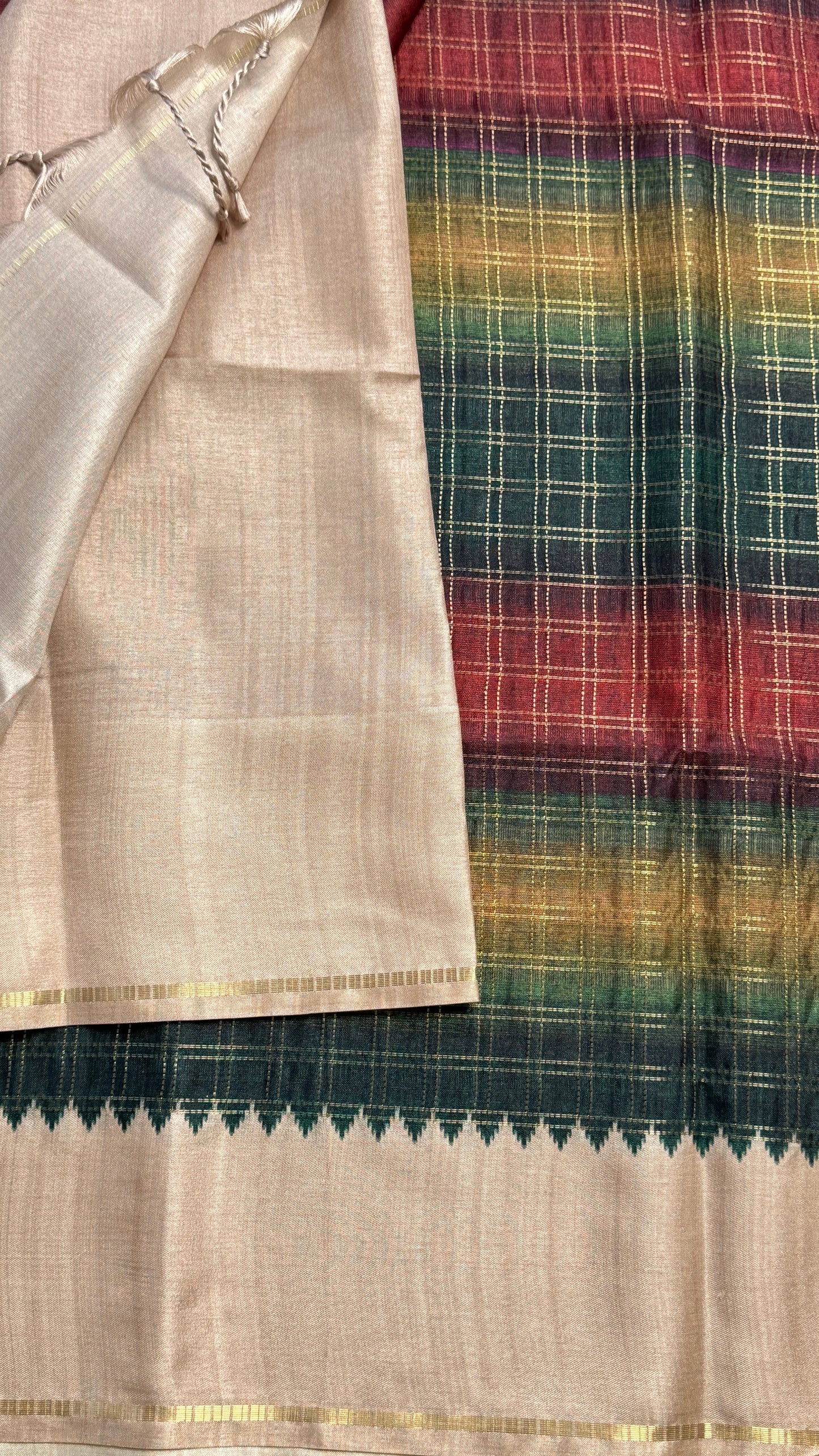 Checks Semi Tussar Saree