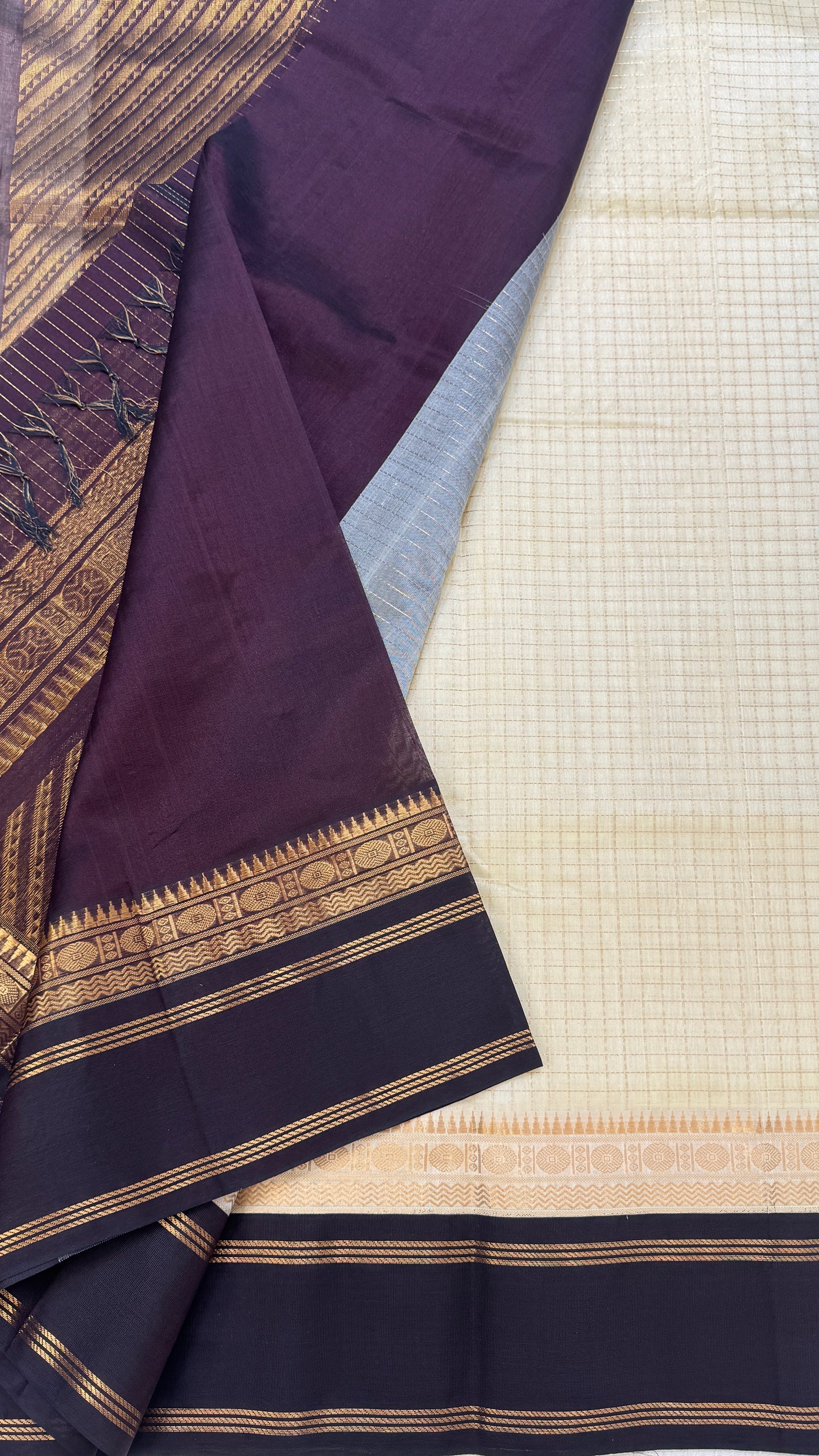 Zari Checks Pure Silk Cotton Saree with Korvai Border