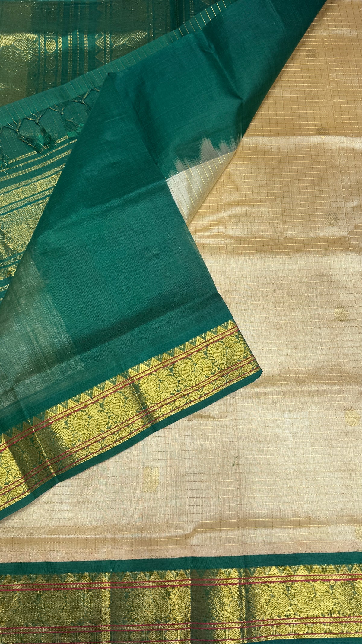 Zari Checks Pure Silk Cotton Saree with Korvai Border