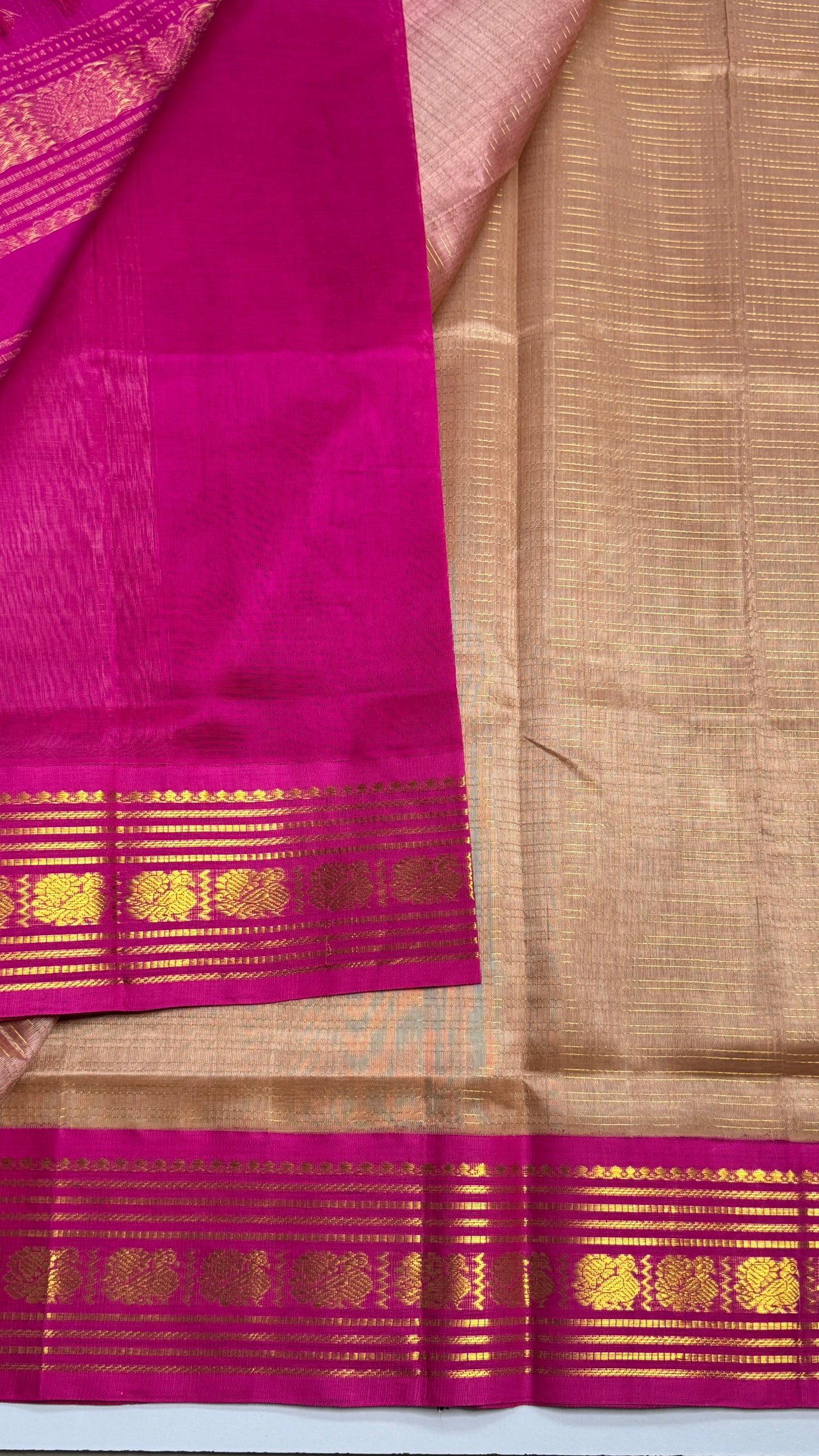 Zari Lines Pure Silk Cotton Saree with Korvai Border