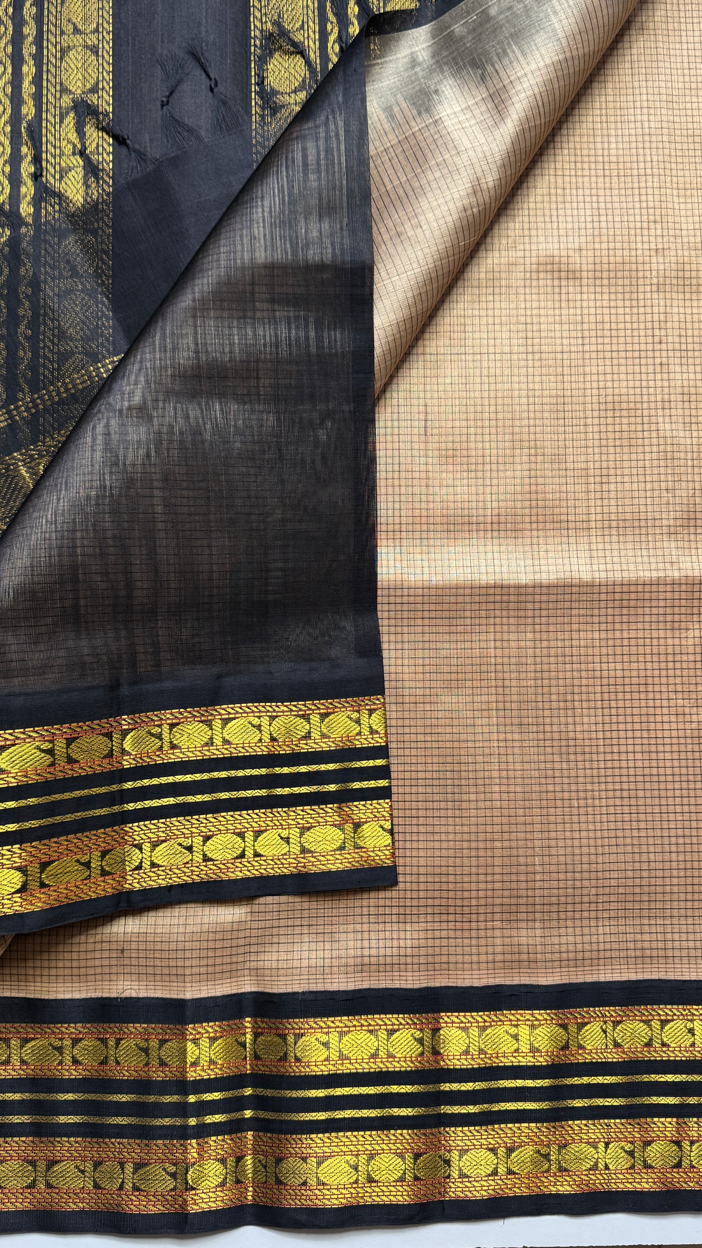 Thread Checks Pure Silk Cotton Saree with Korvai Border