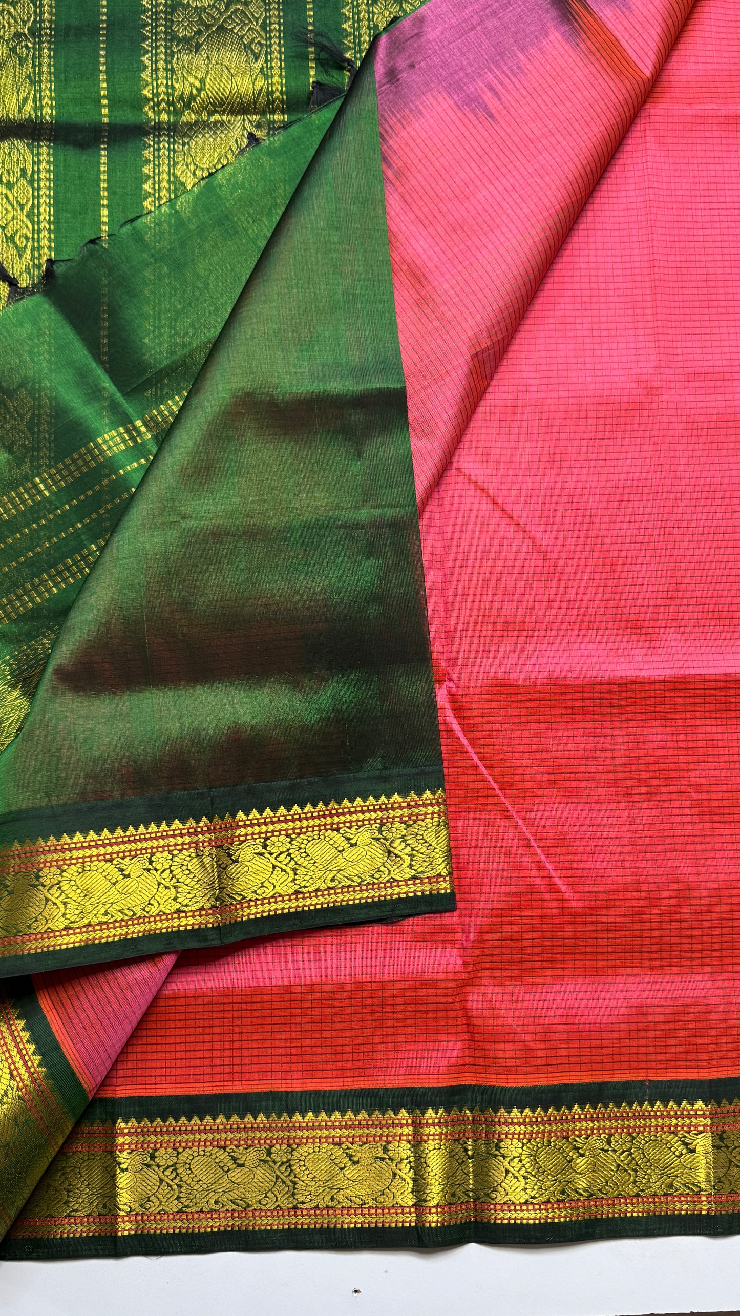 Thread Checks Pure Silk Cotton Saree with Korvai Border