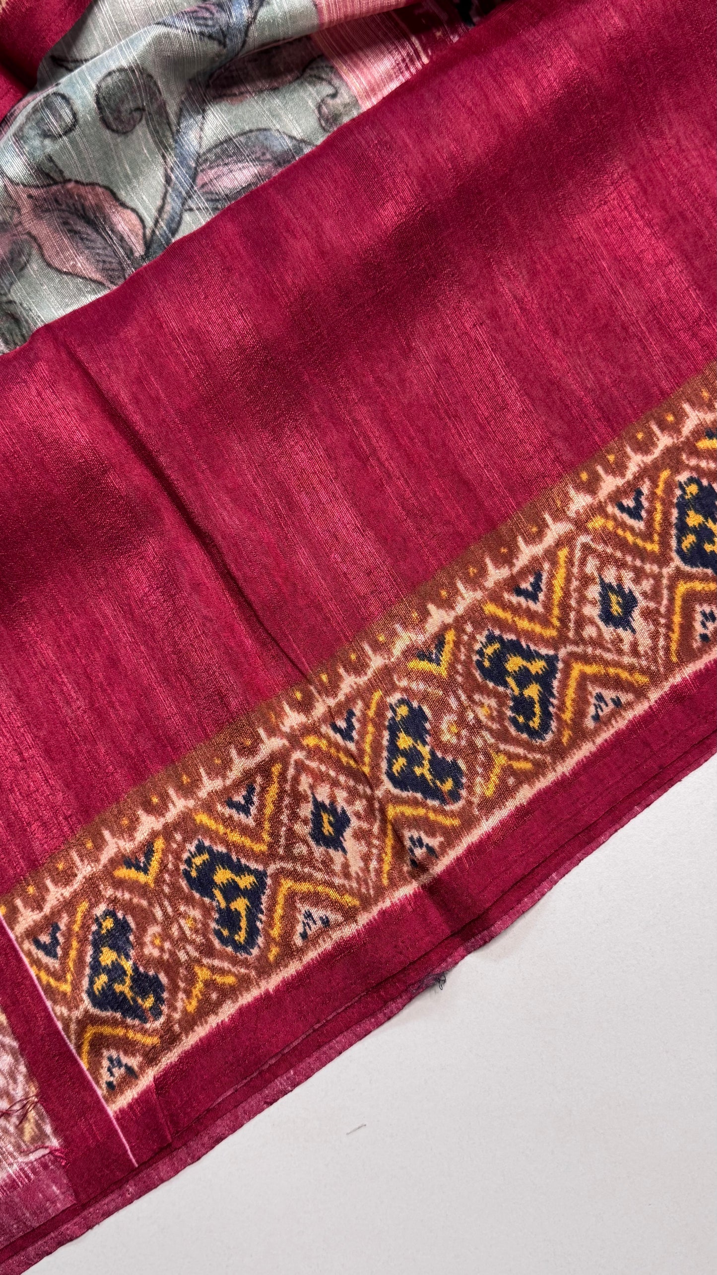 Kalamkari Printed Korean Tussar Saree