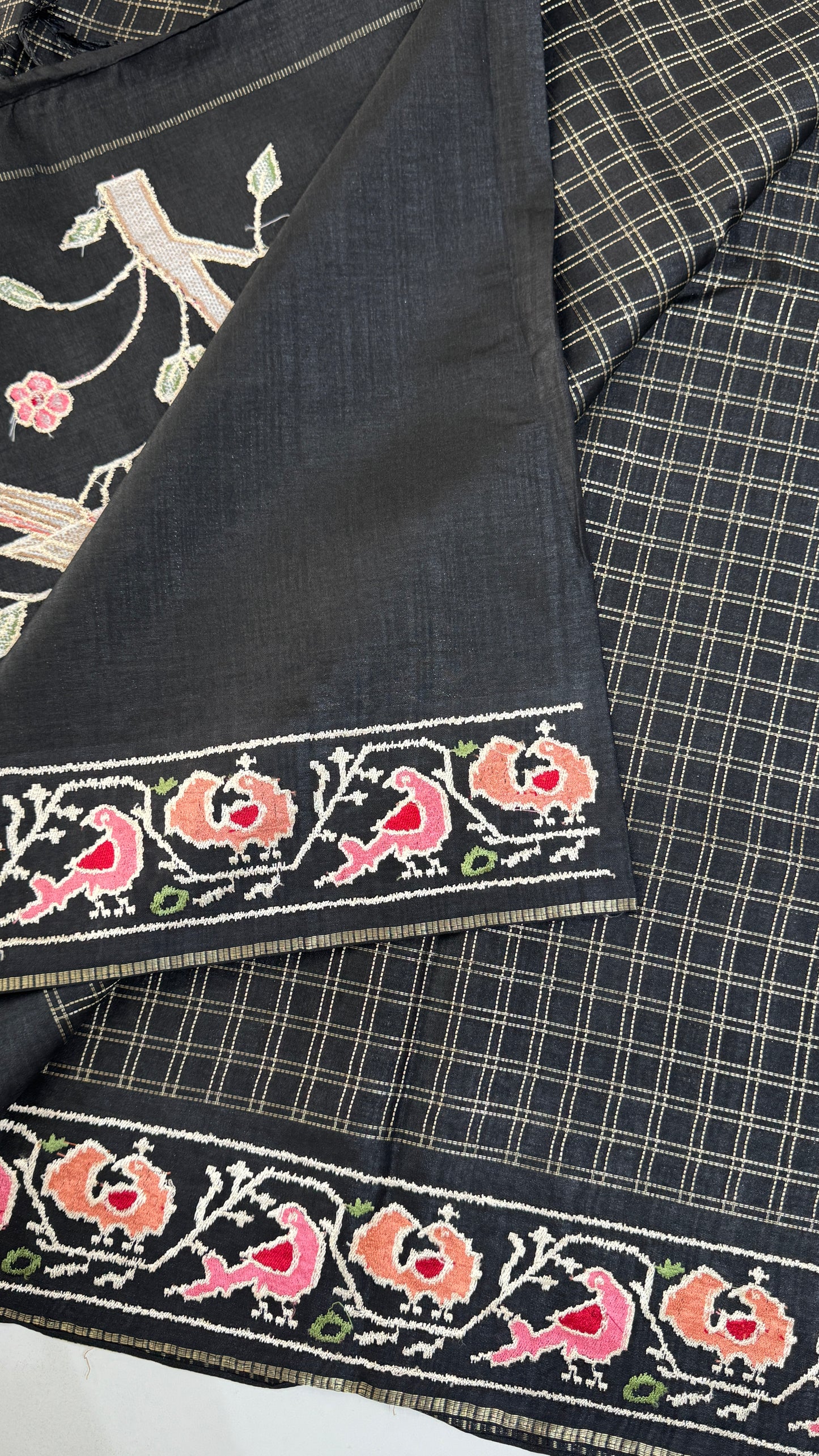 Semi Tussar With Petit Point Embroidery Border