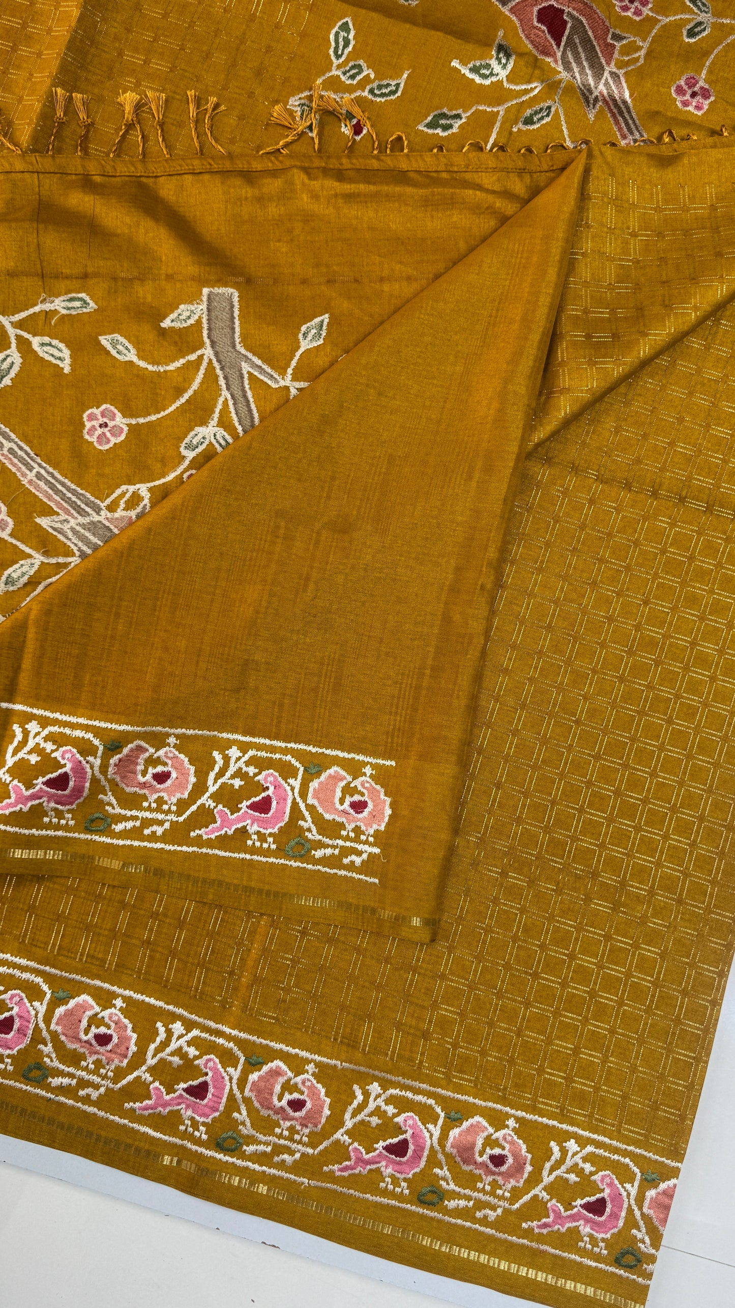 Semi Tussar With Petit Point Embroidery Border