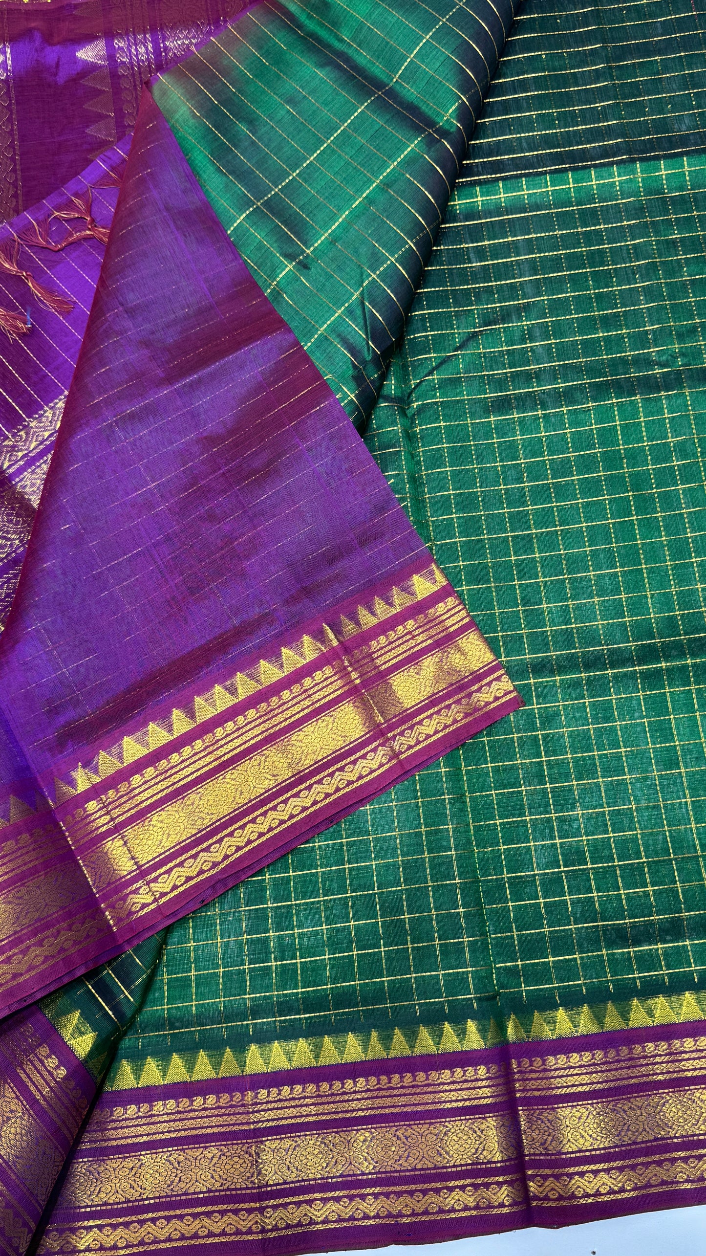 Zari Checks Pure Silk Cotton Saree with Korvai Border