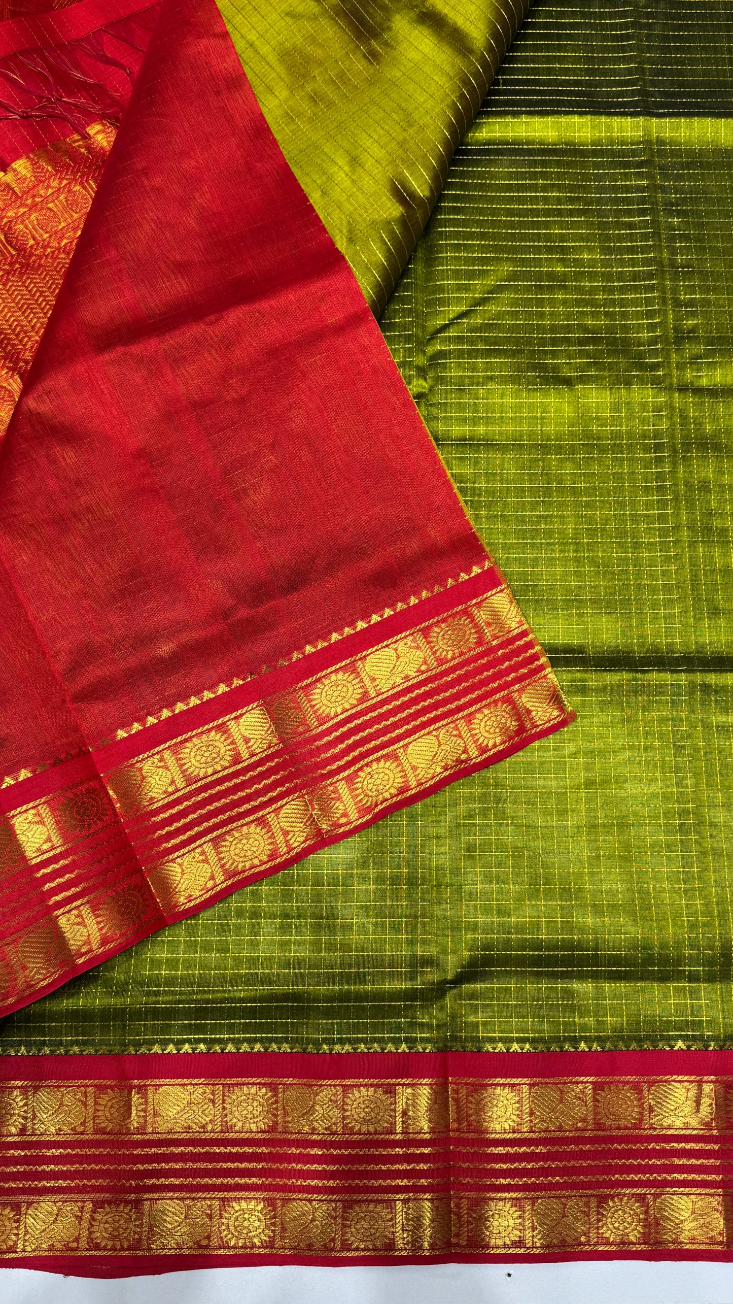 Zari Checks Pure Silk Cotton Saree with Korvai Border