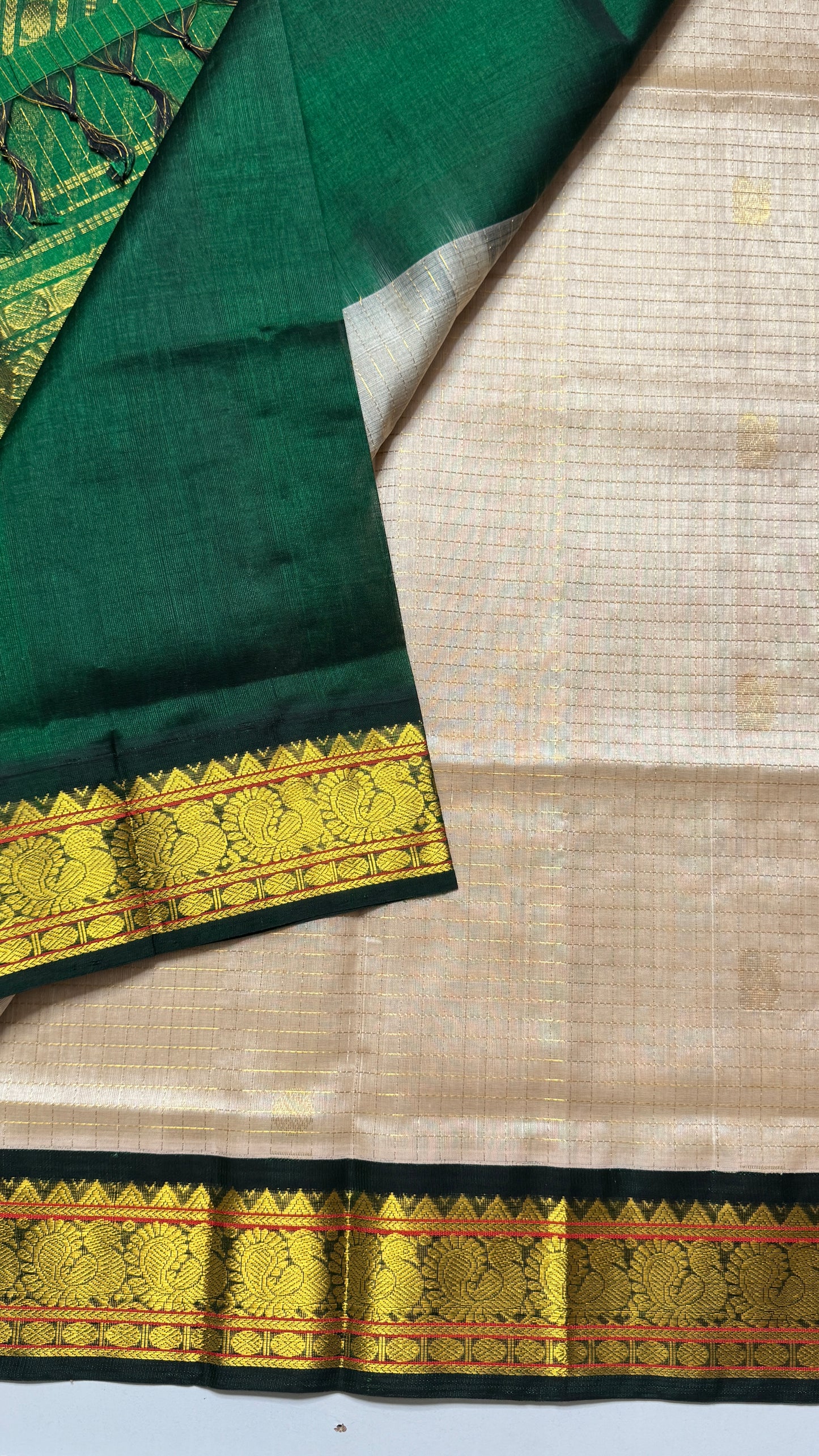 Zari Checks Pure Silk Cotton Saree with Korvai Borders