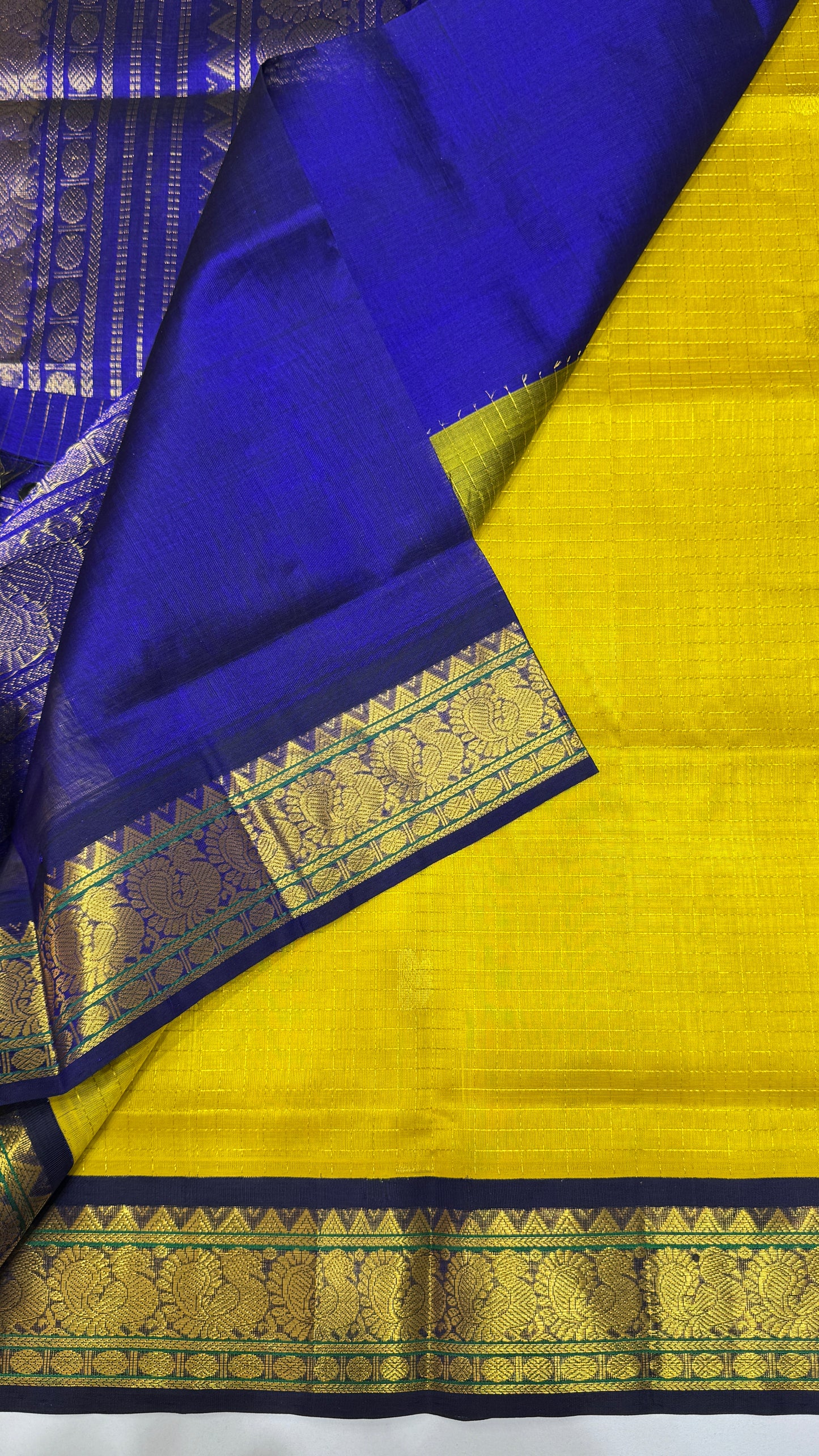 Zari Checks Pure Silk Cotton Saree with korvai borders