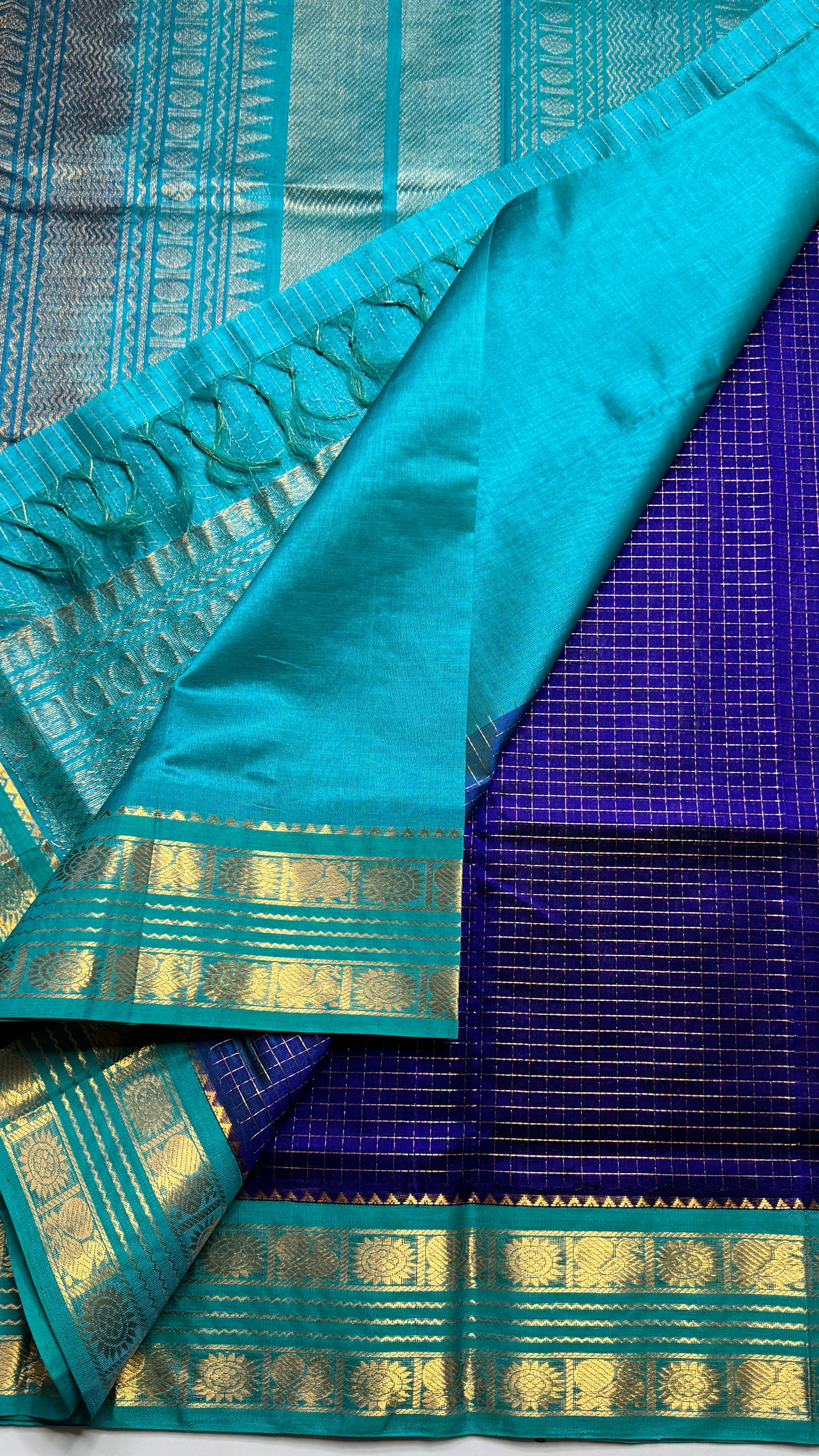 Zari Checks Pure Silk Cotton Saree with Korvai Border
