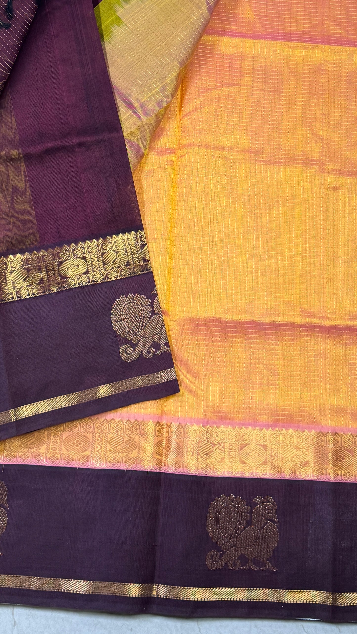 Zari Checks Pure Silk Cotton Saree with Korvai Border
