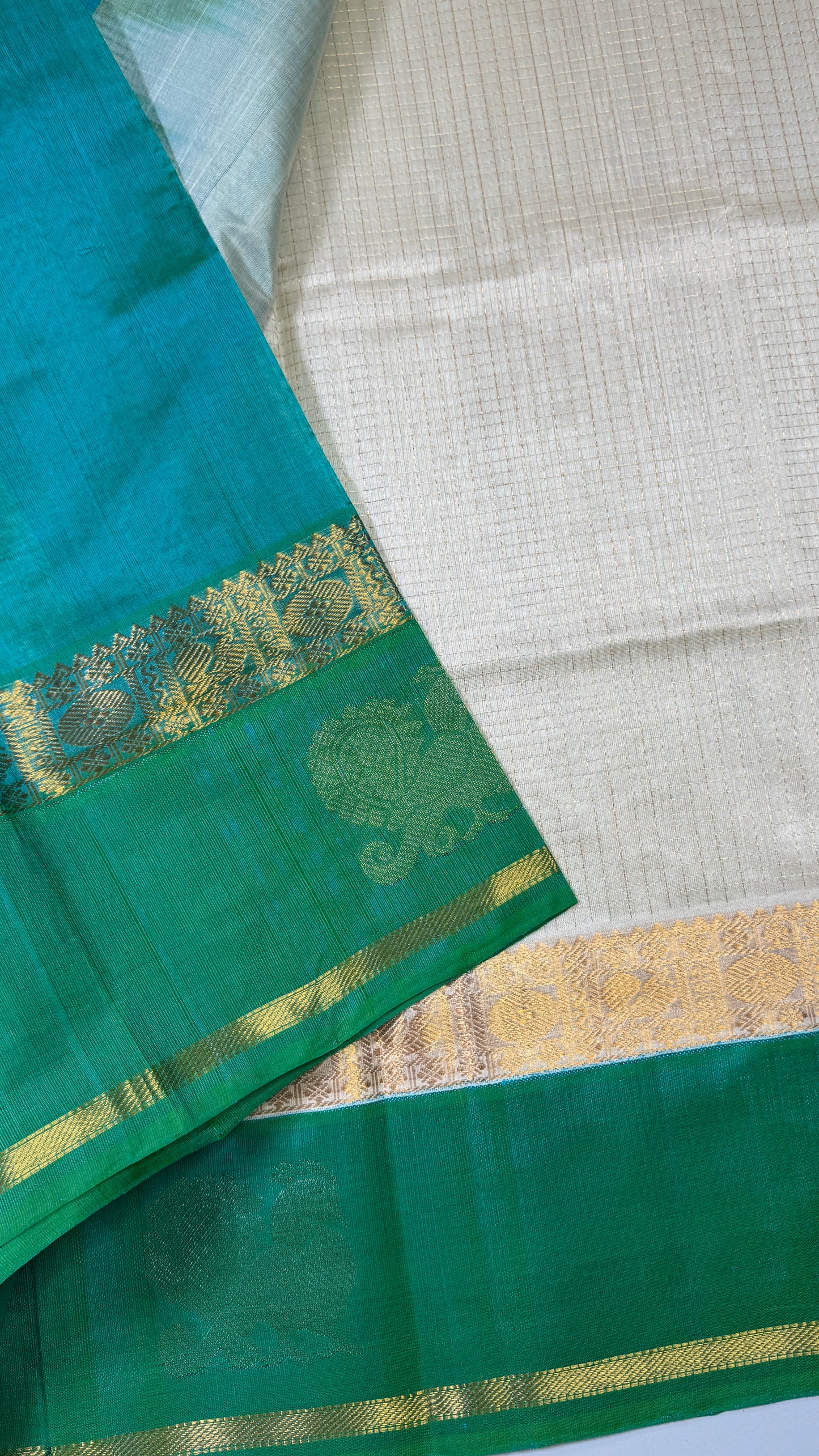 Zari Checks Pure Silk Cotton Saree with Korvai Border