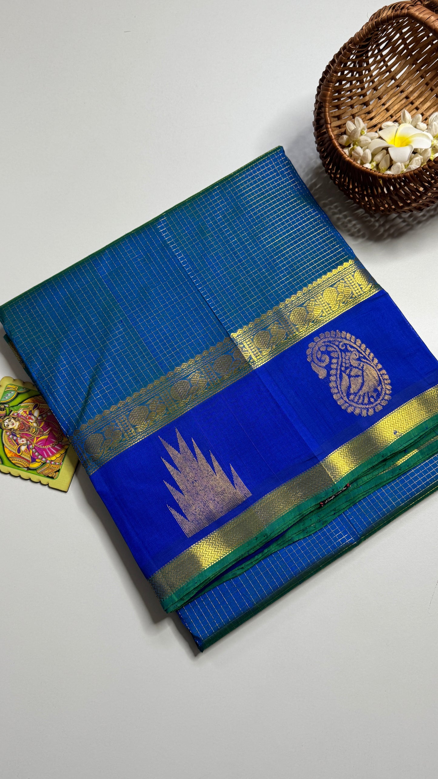 Zari Checks Pure Silk Cotton Saree with Korvai Border