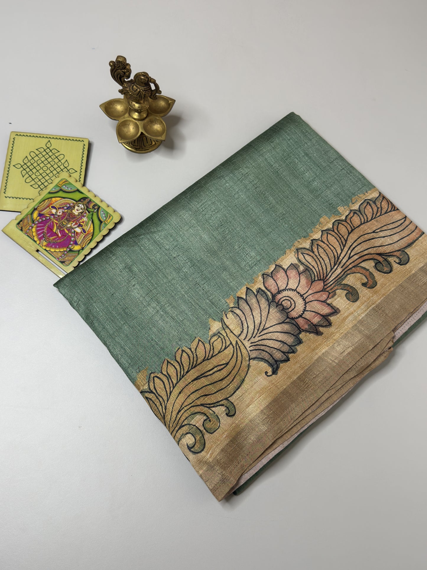 Semi Tussar Saree With Kalamkari Prints