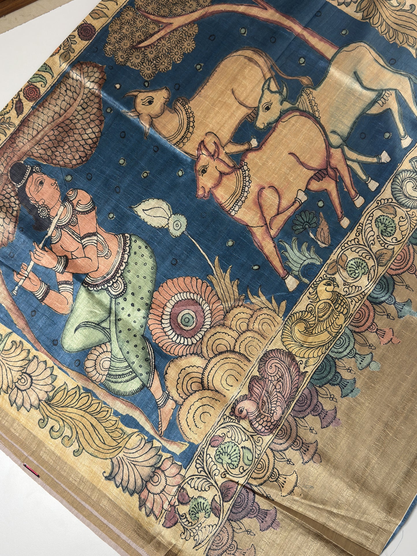 Semi Tussar Saree With Kalamkari Prints