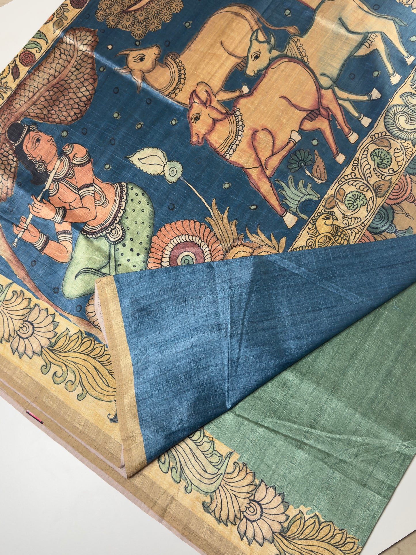 Semi Tussar Saree With Kalamkari Prints