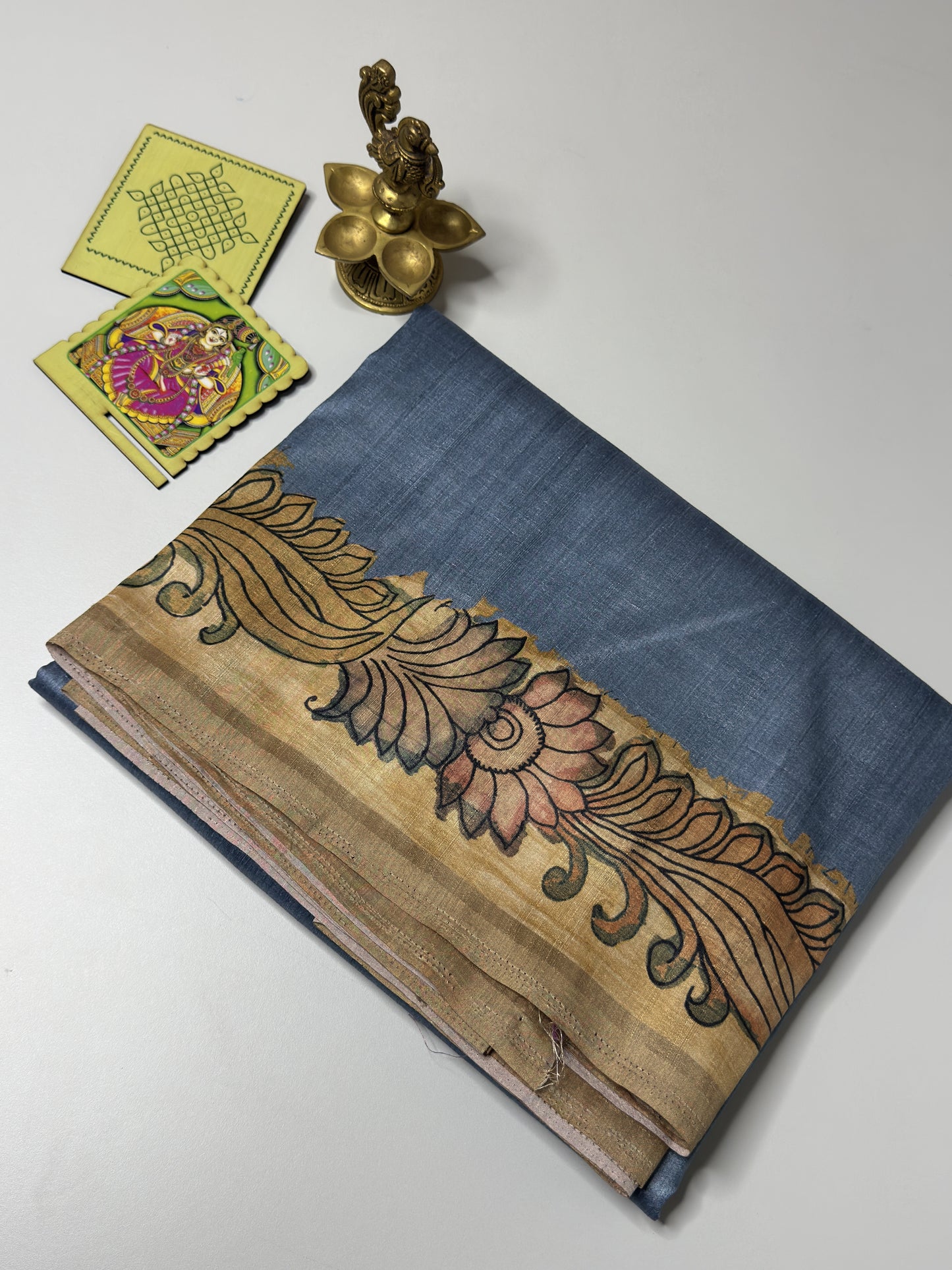 Semi Tussar Saree With Kalamkari Prints
