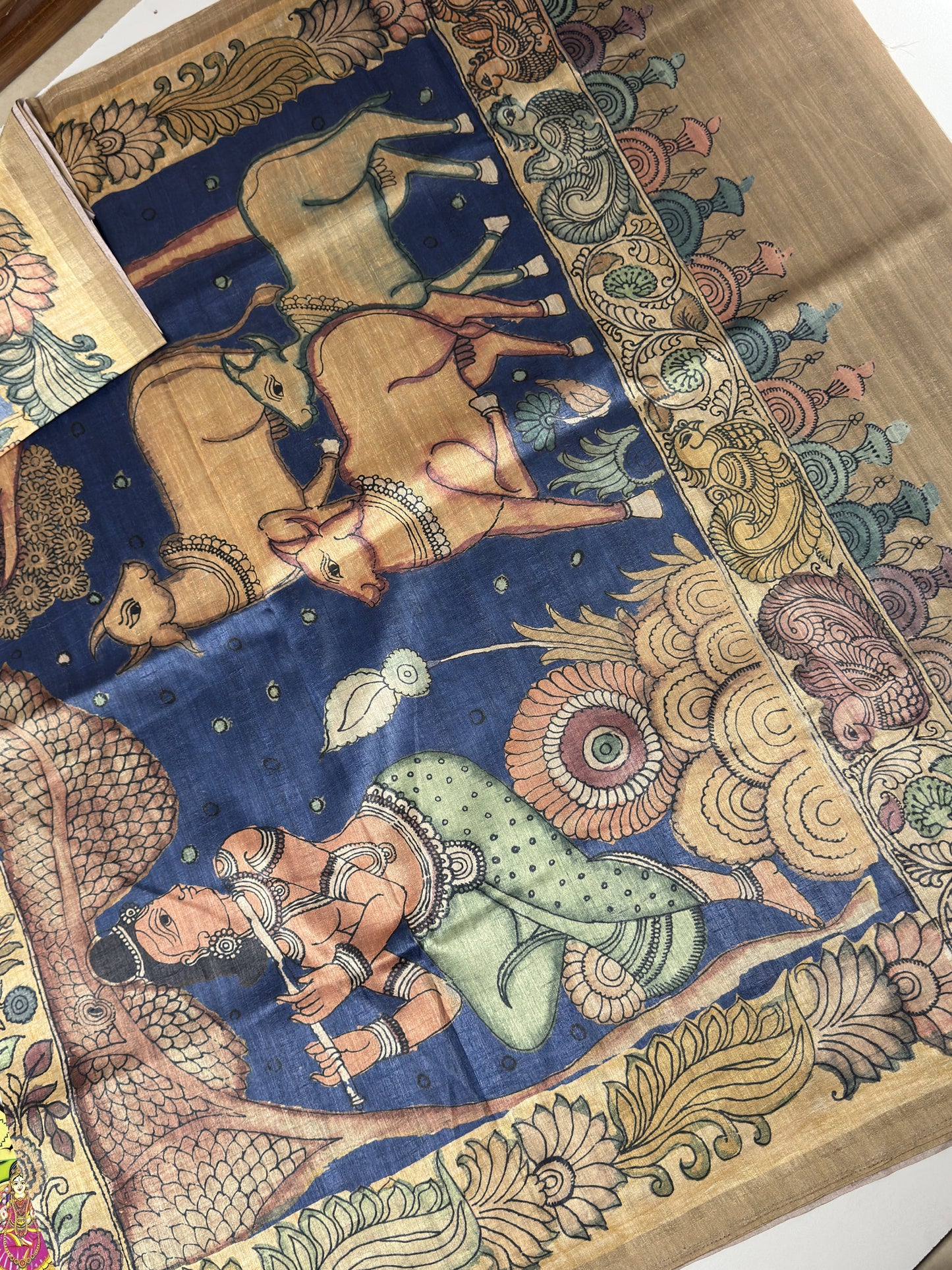 Semi Tussar Saree With Kalamkari Prints