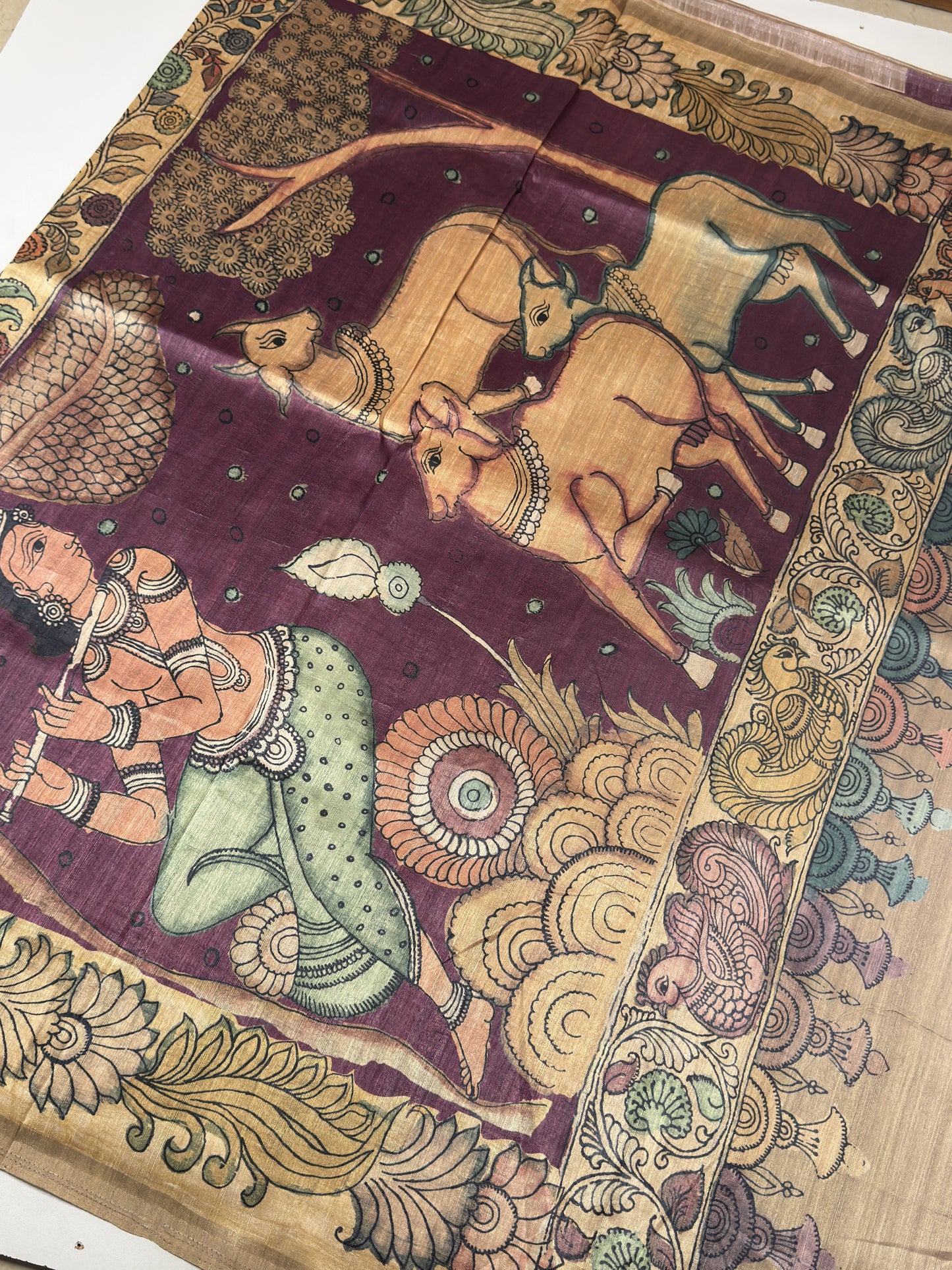 Semi Tussar Saree With Kalamkari Prints