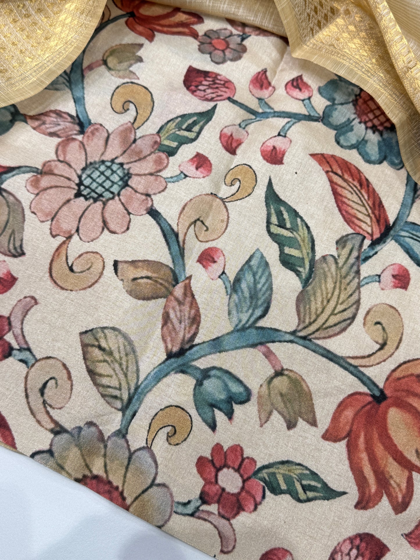 Tissue Linen Applique Work Saree