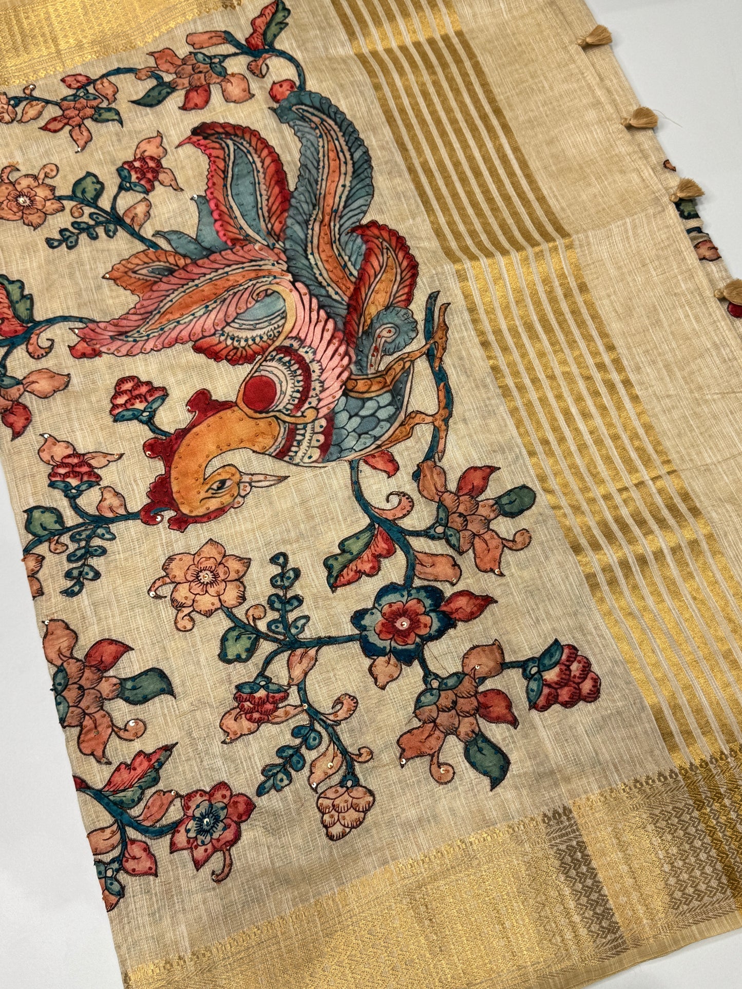 Tissue Linen Applique Work Saree