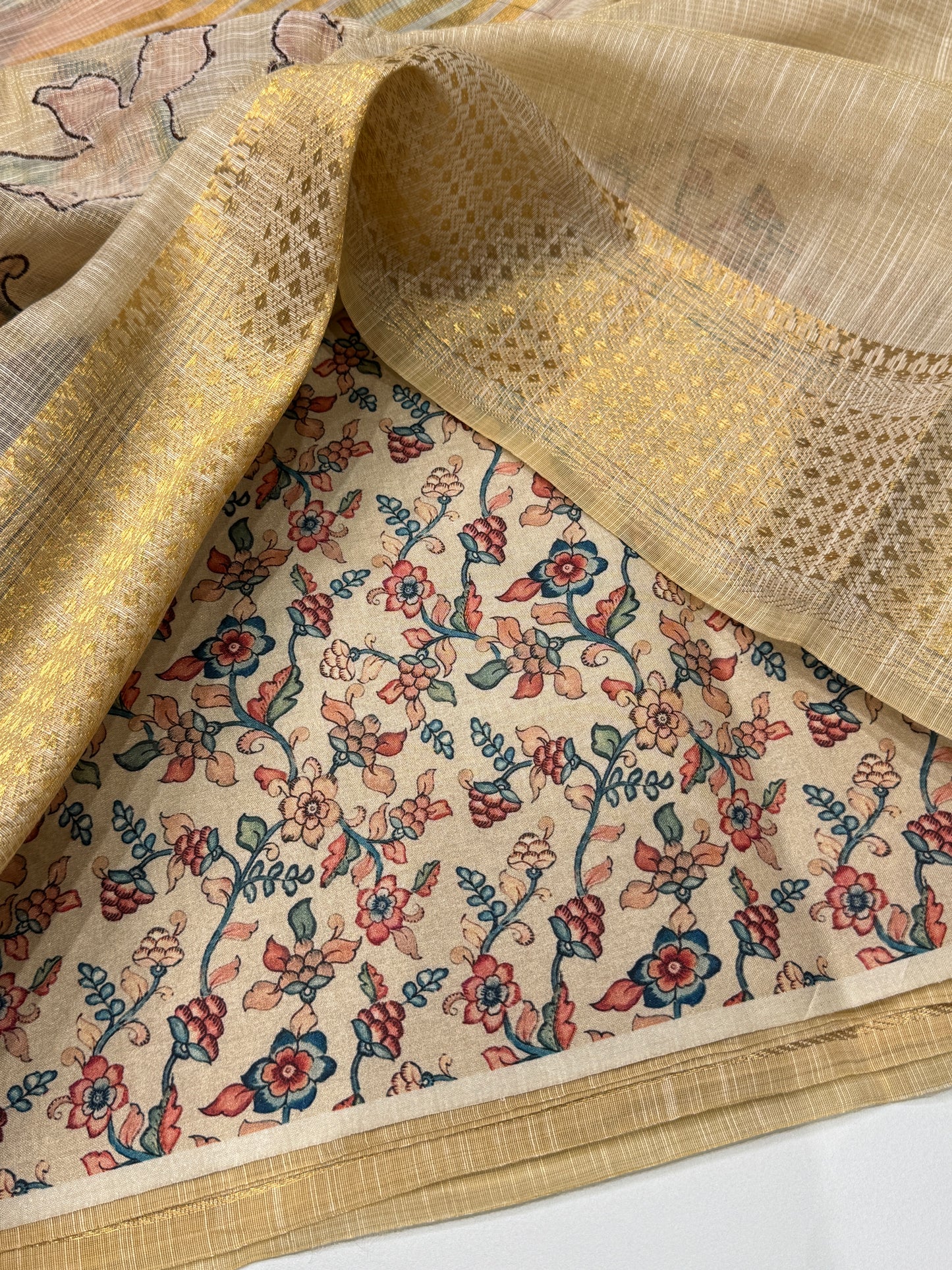 Tissue Linen Applique Work Saree