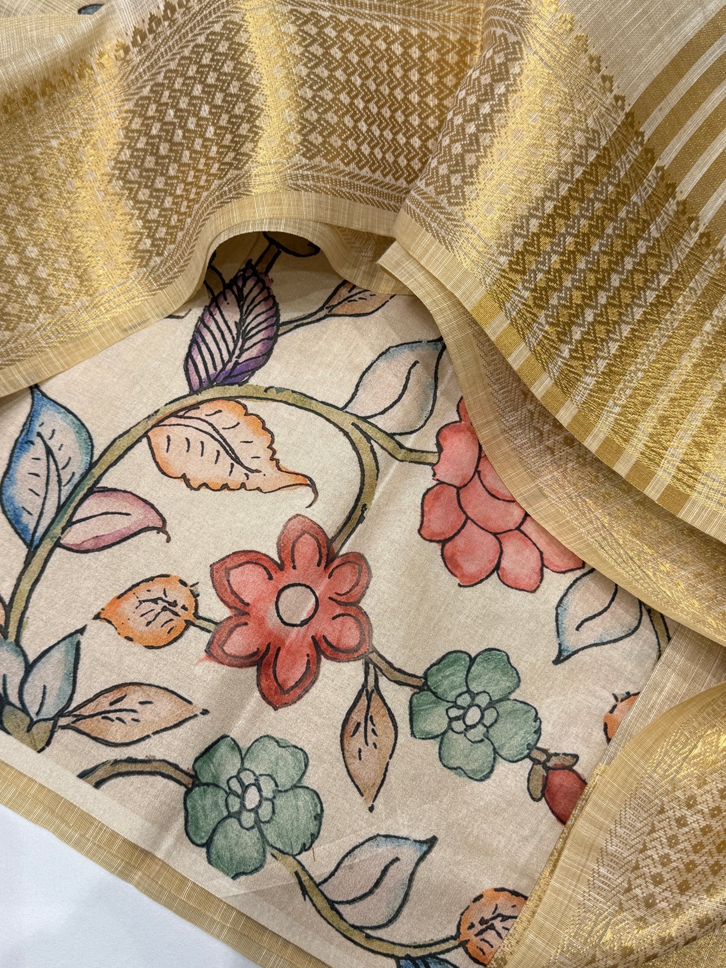 Tissue Linen Applique Work Saree