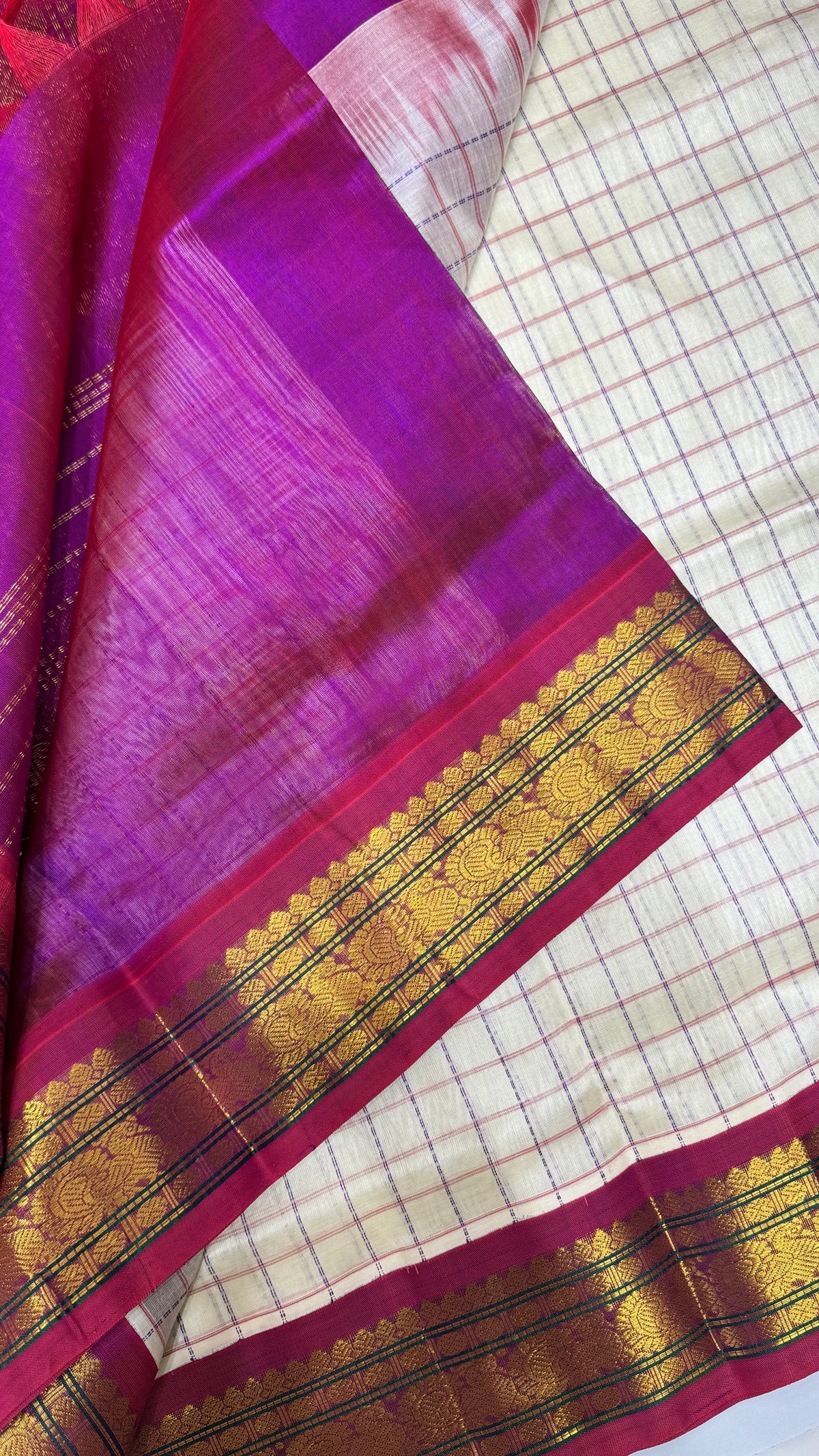Zari Checks Pure Silk Cotton Saree with Korvai Border