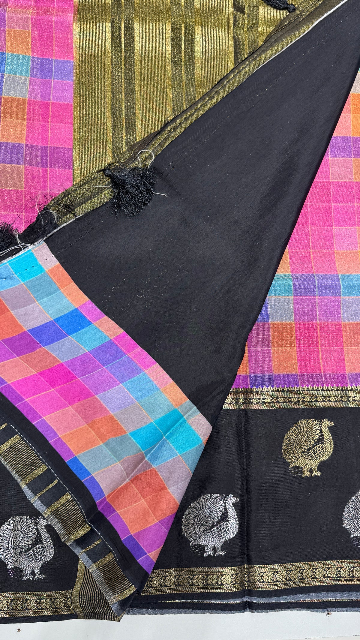 Checks Banaras Tissue Silk Saree