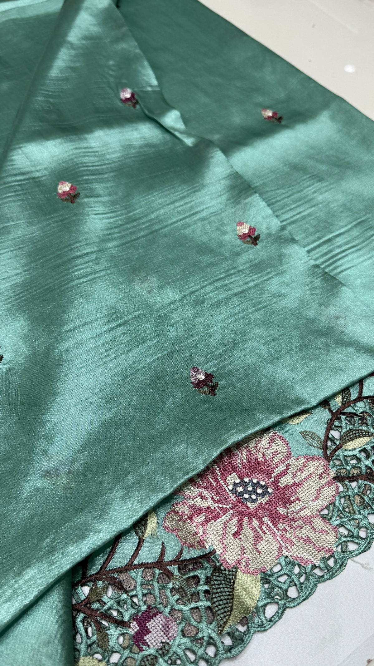 Cut Work Embroidered Semi Tussar Saree