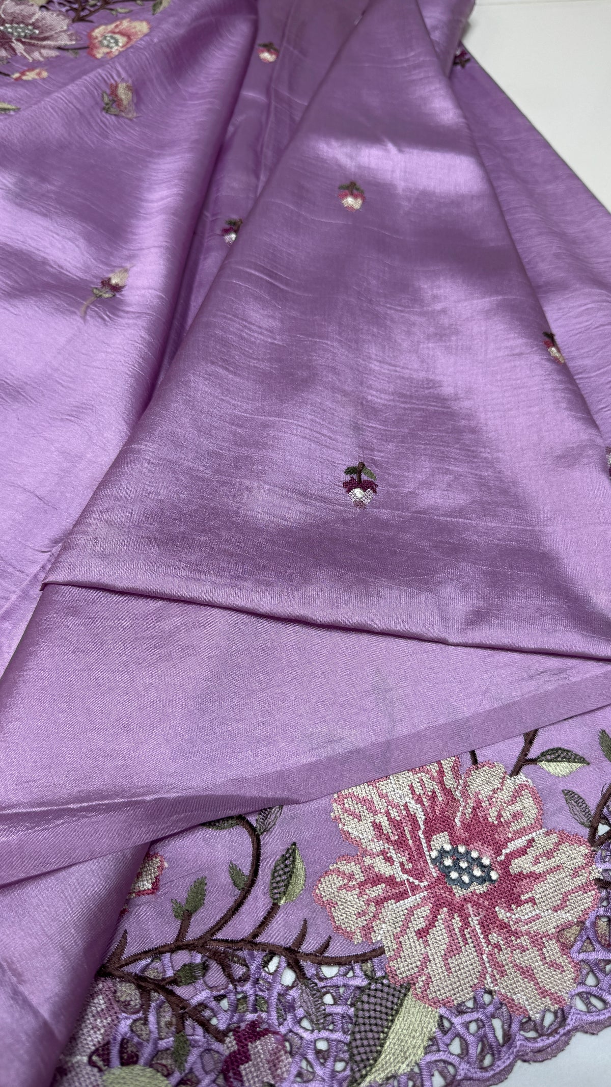 Cut Work Embroidered Semi Tussar Saree