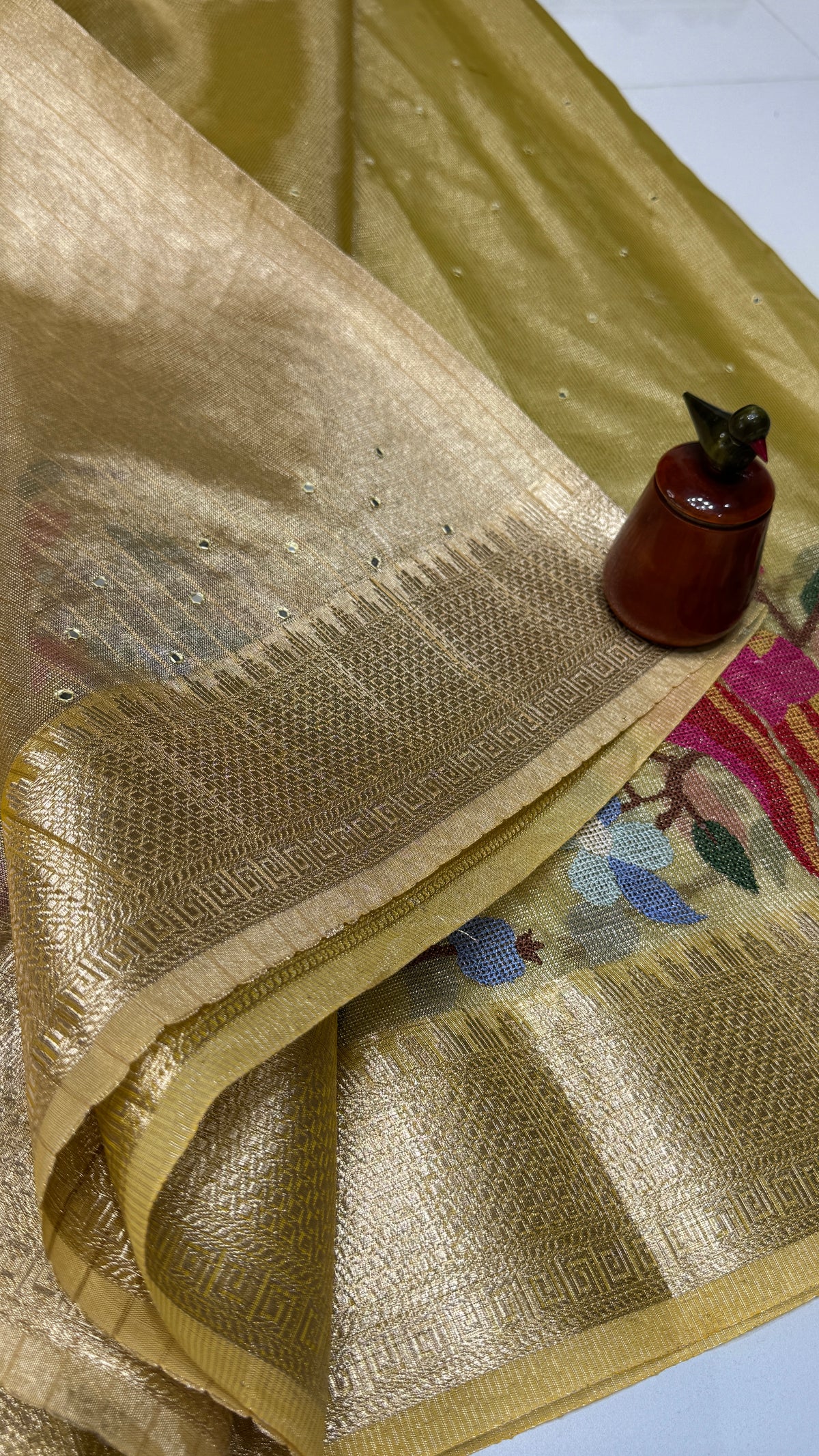 Tissue Silk Saree with Cross Stitch Embroidery