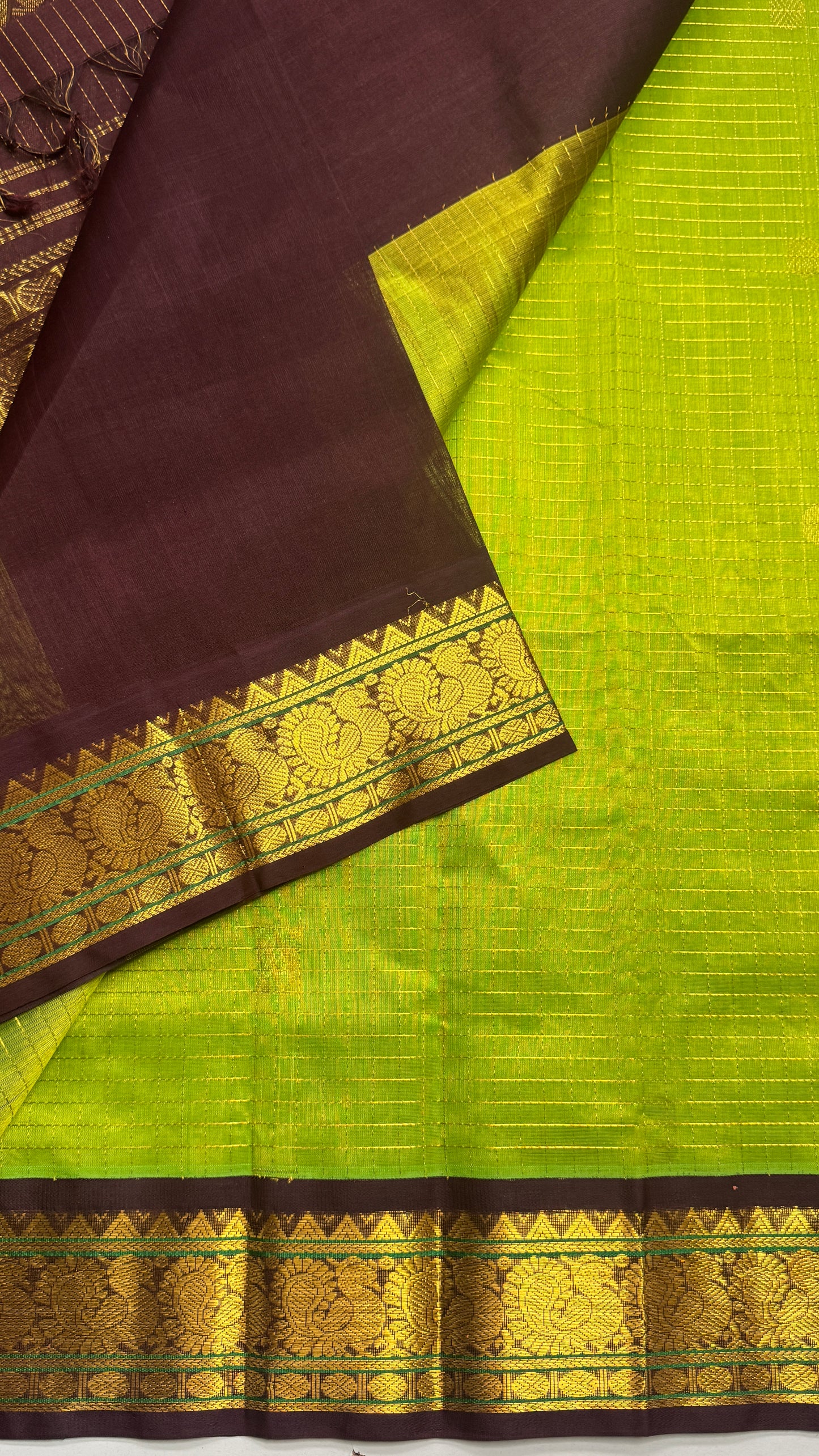 Zari Checks Pure Silk Cotton Saree with Korvai Borders