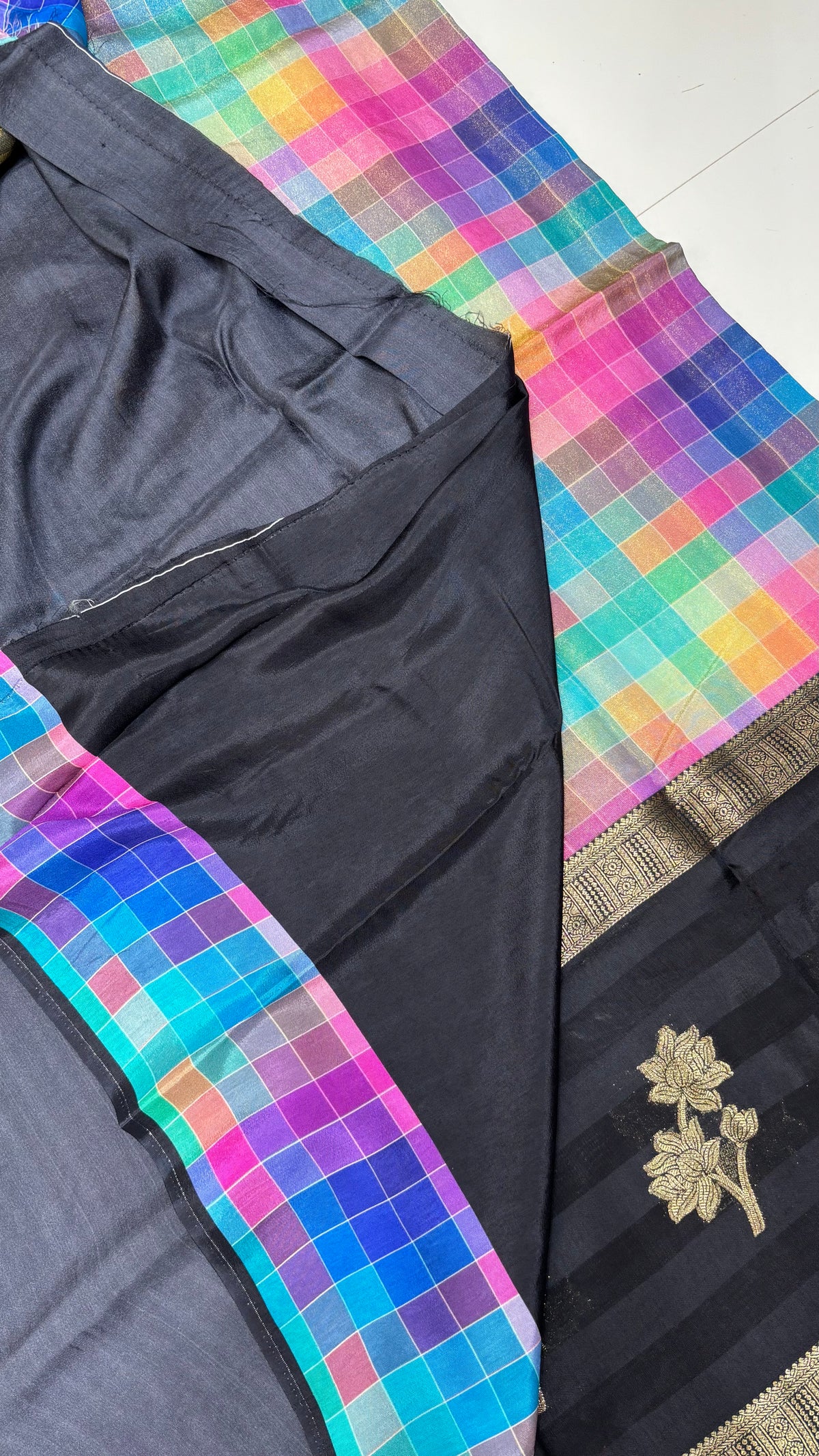Multi Checks Banaras Tissue Silk Saree