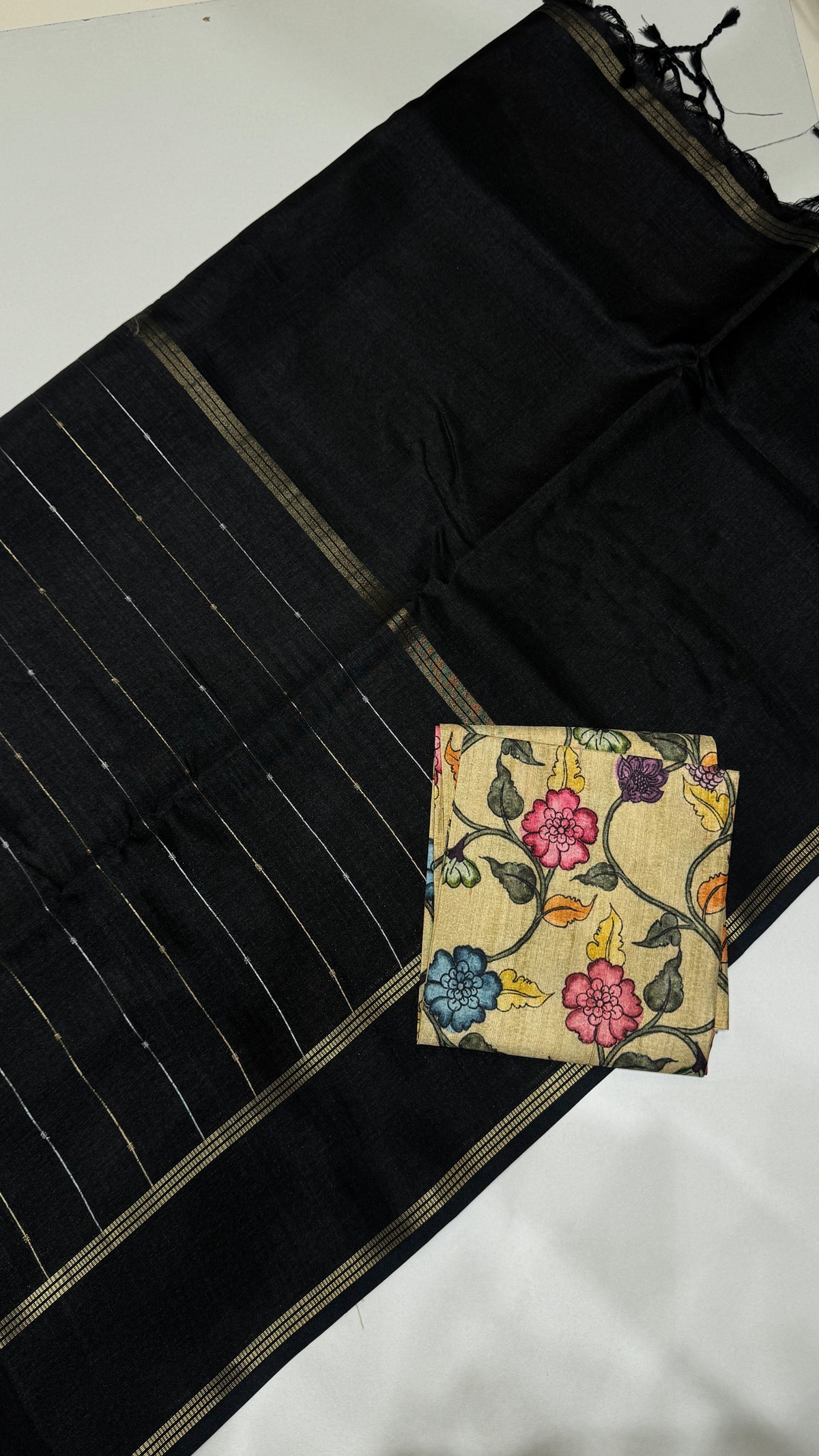 Semi Tussar Saree with Kalamkari Blouse