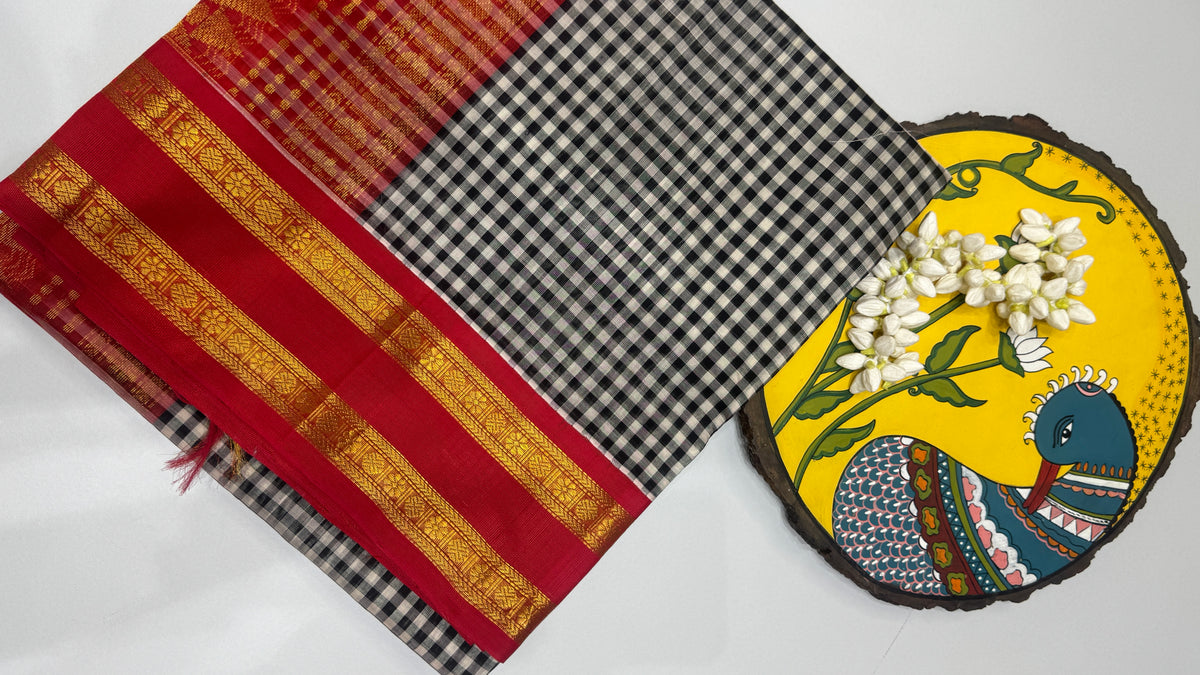 Checks Pure Silk Cotton with Korvai Border