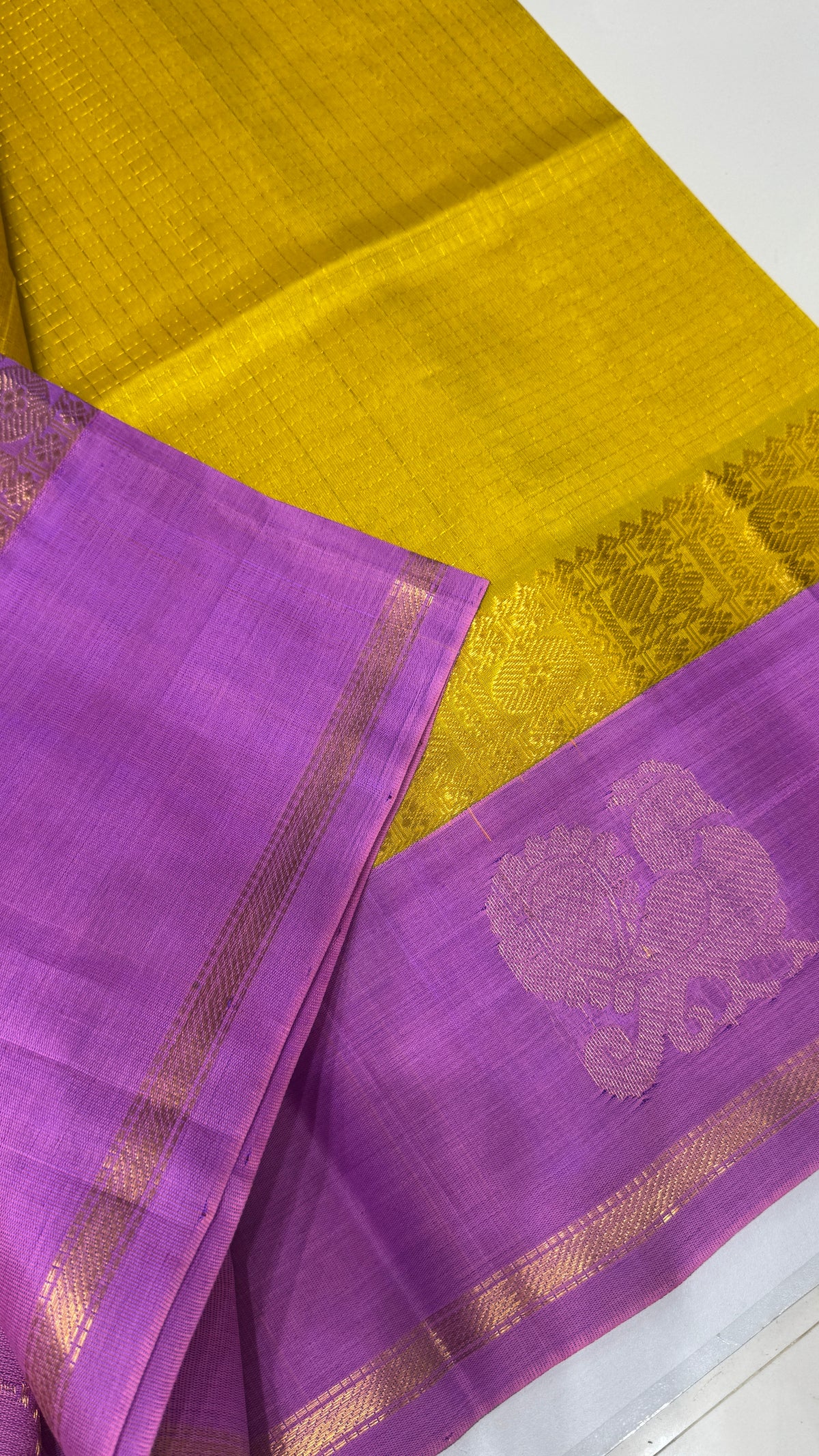 Zari Checks Pure Silk Cotton Saree with Korvai Border
