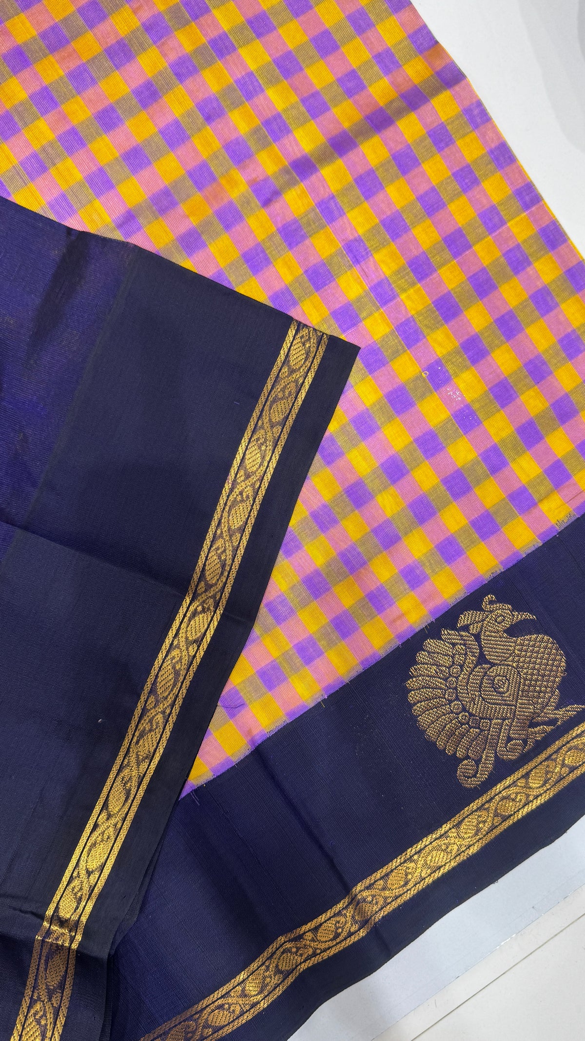 Checks Pure Silk Cotton with Korvai Border