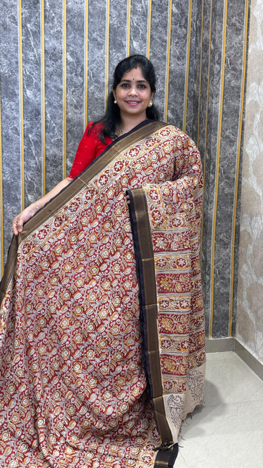 Comment ” DM “to get the direct 🔗 

Kalamkari Chennuri Silk Saree with Kanchi & Nizam border. Which