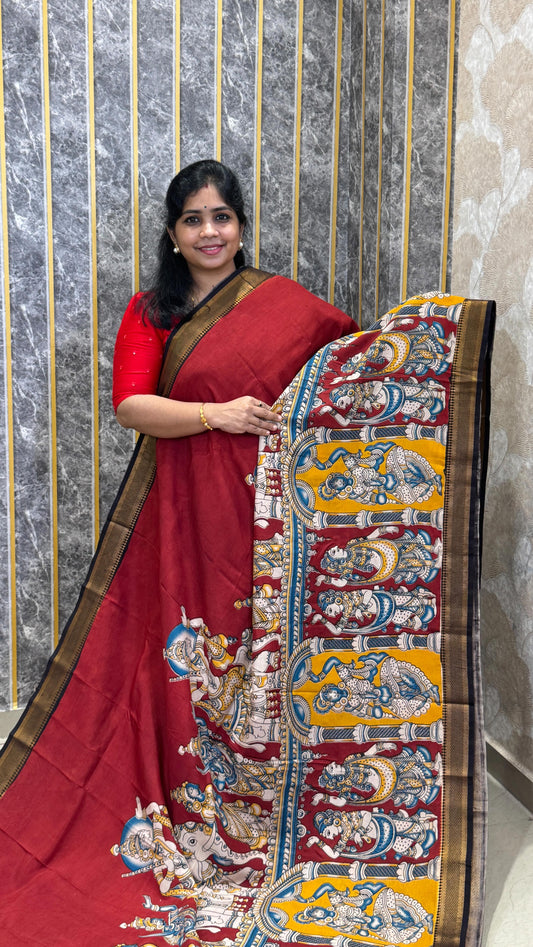 Comment ” DM “to get the direct 🔗 

Kalamkari Chennuri Silk Saree with Kanchi & Nizam border. Which