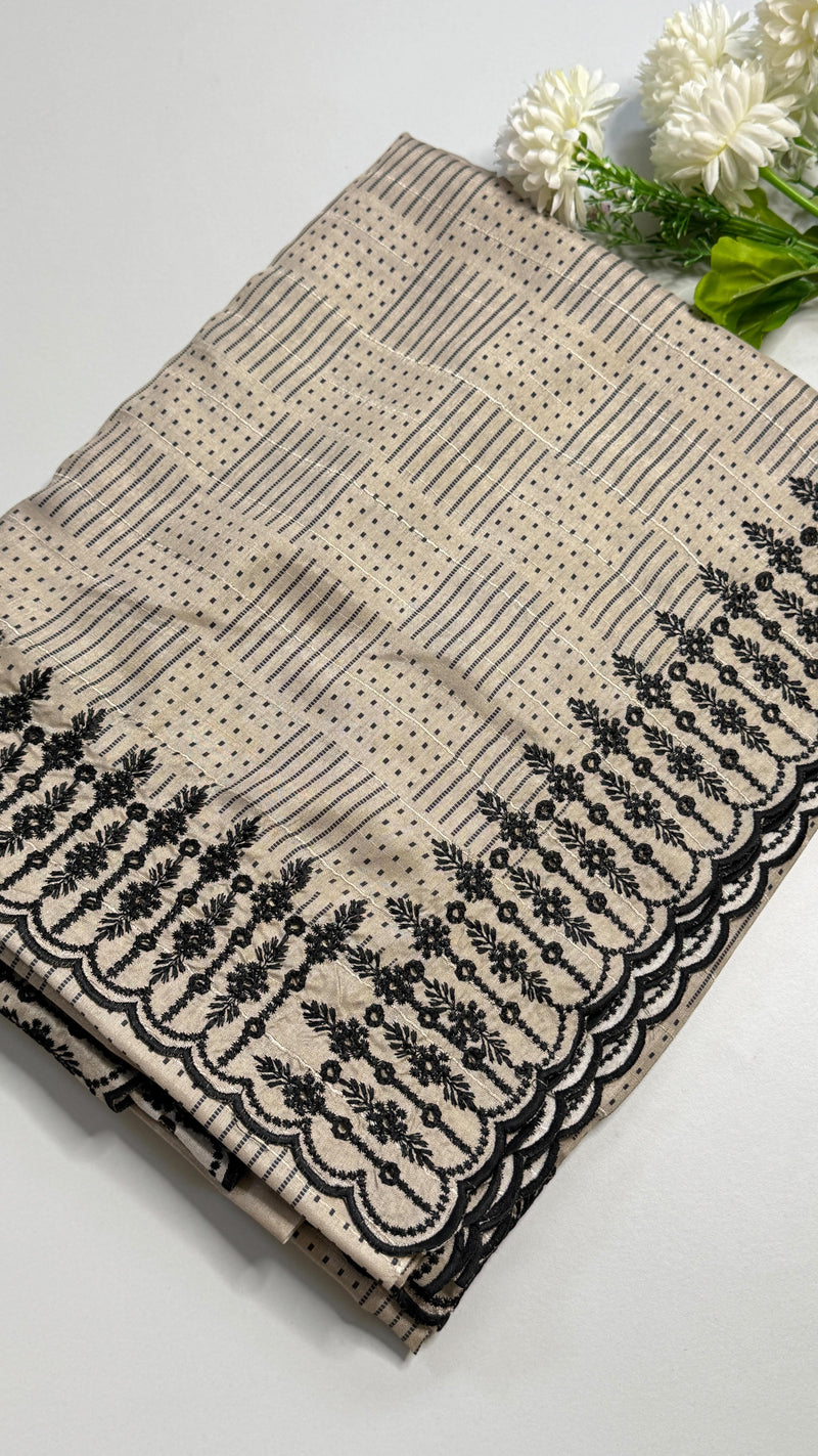 Semi Tussar Silk Sareee with cut work border