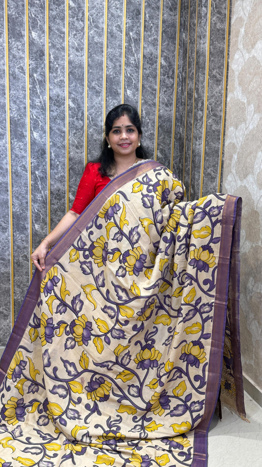Kalamkari Chennuri Silk Saree with Kanchi & Nizam border. Which includes a stunning Kalamkari blouse