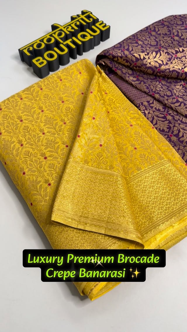 Luxury Premium Brocade Crepe Banarasi ✨

Intricate small meena buttas  across the saree with complet