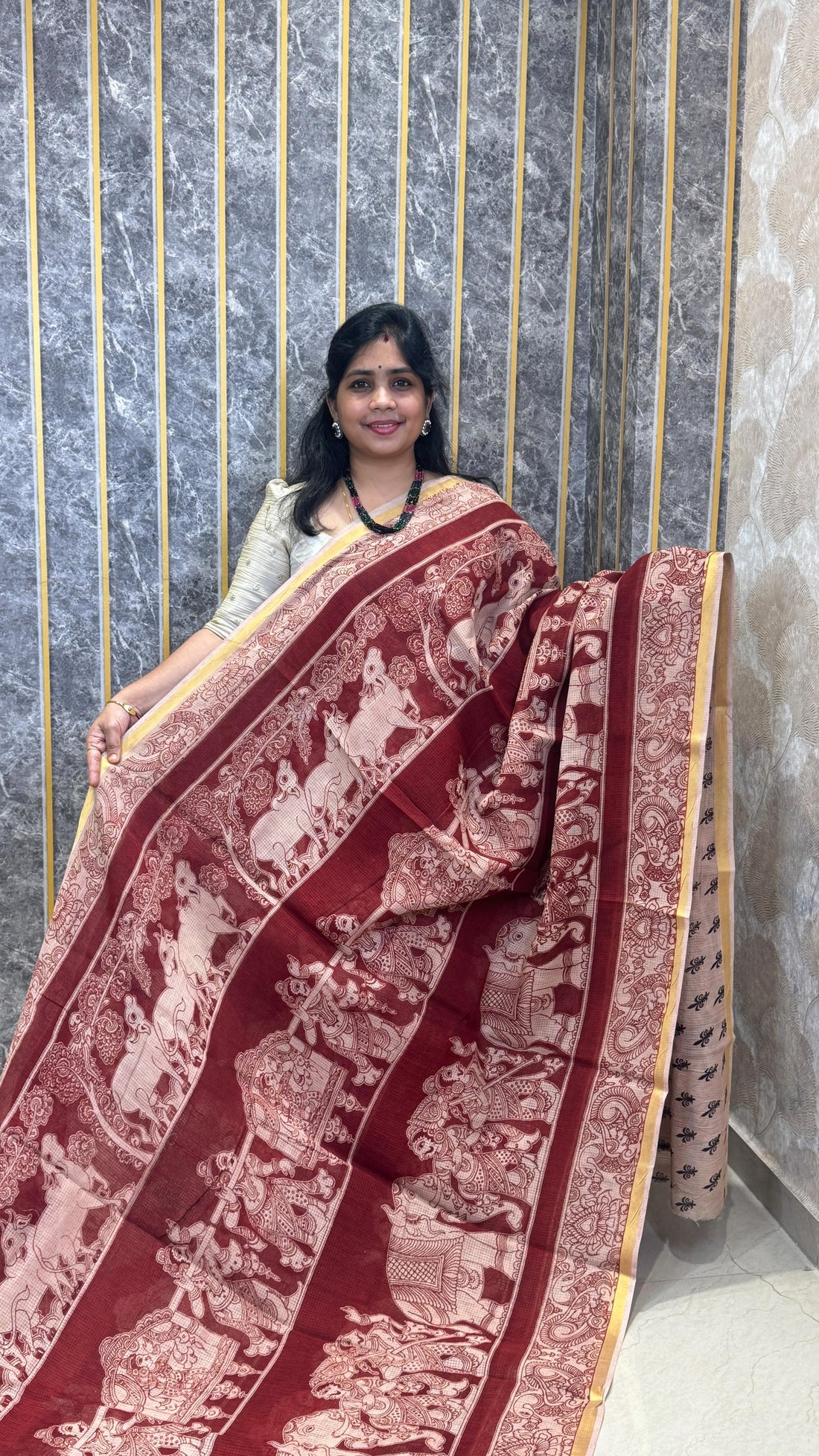Kalamkari Printed Kota silk saree with thin Zari border…

✨ Book online through our website — www.ro