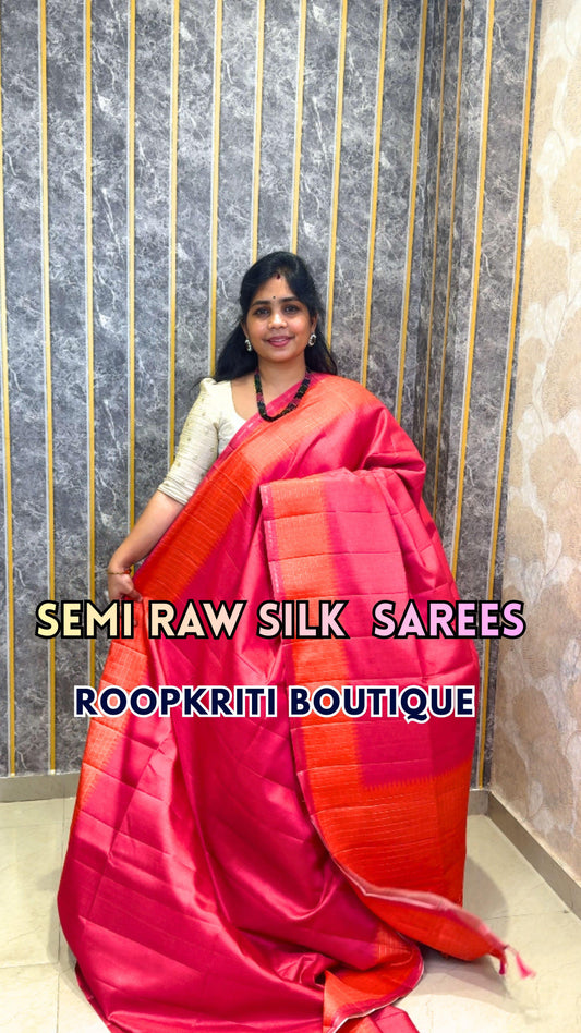 Comment “link” to get the direct 🔗 

Semi Raw Silk Saree with Contrast check Zari border. Attached
