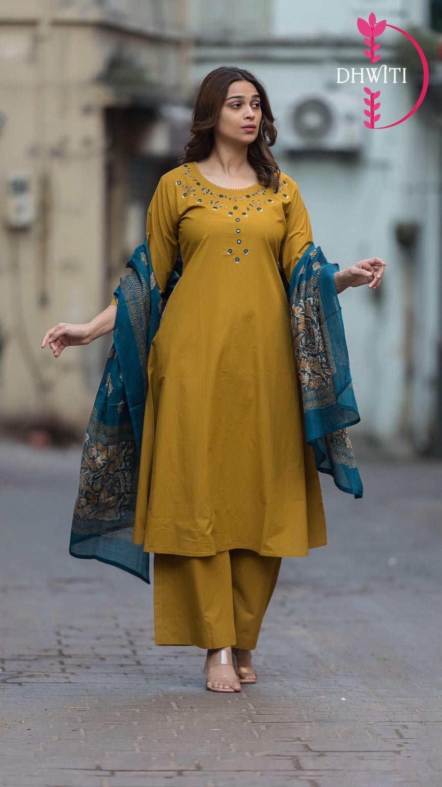 Musturd Dhabu Cotton 3 piece Suit